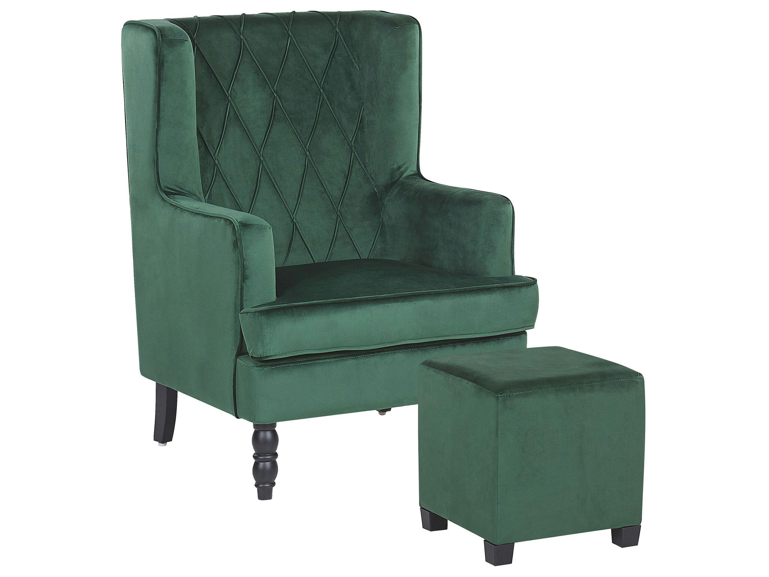 SANDSET - Fauteuil bergère en velours vert avec repose-pieds assorti