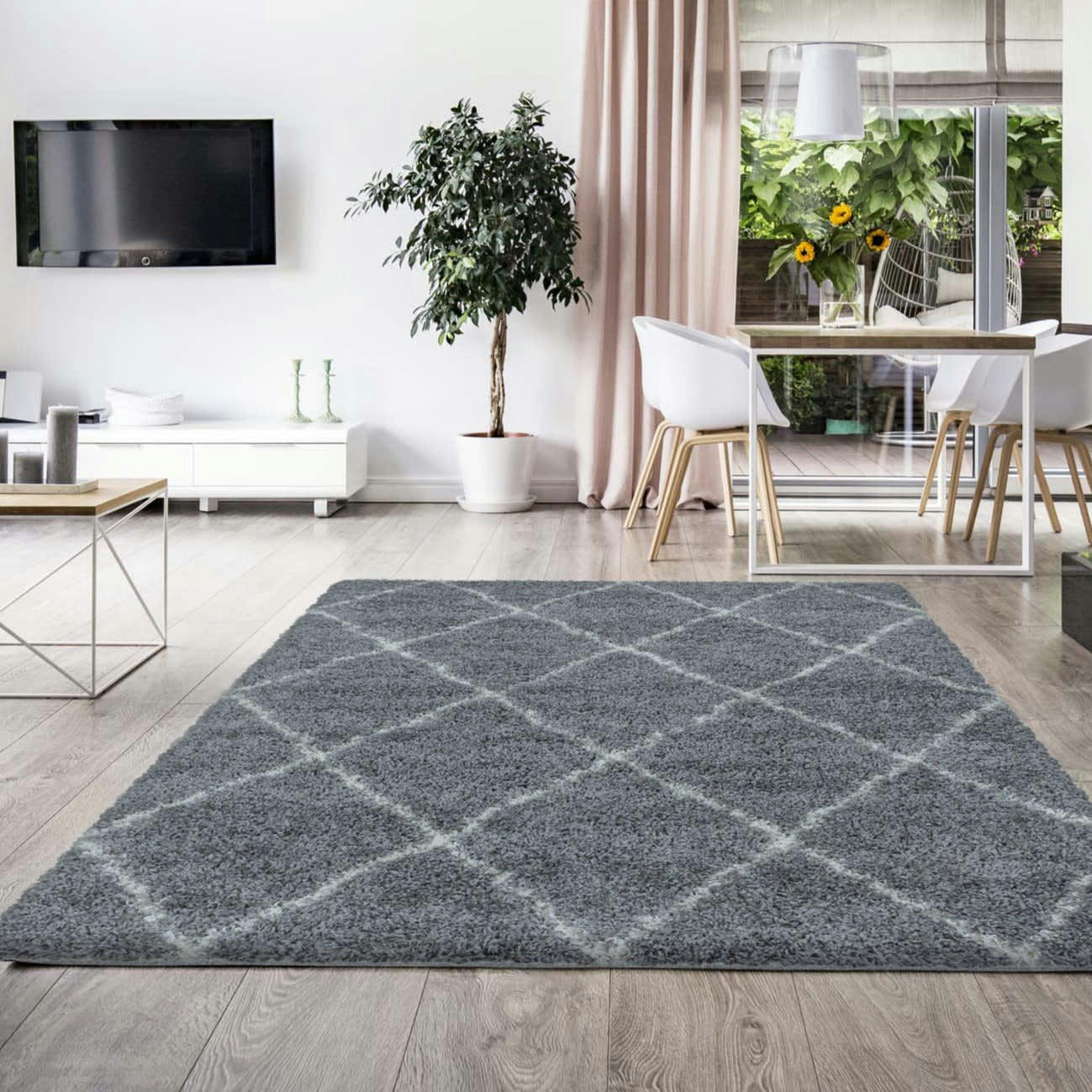 LOSANGES - Tapis de style géométrique gris et blanc 160x230cm