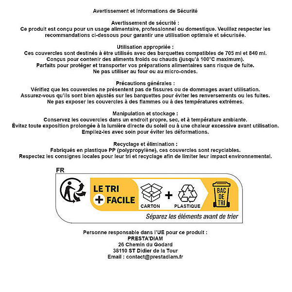 400 Couvercles Transparent pour Barquettes 2 compartiments 705, 840 ml Pratiques et Résistants enPP - D-Work