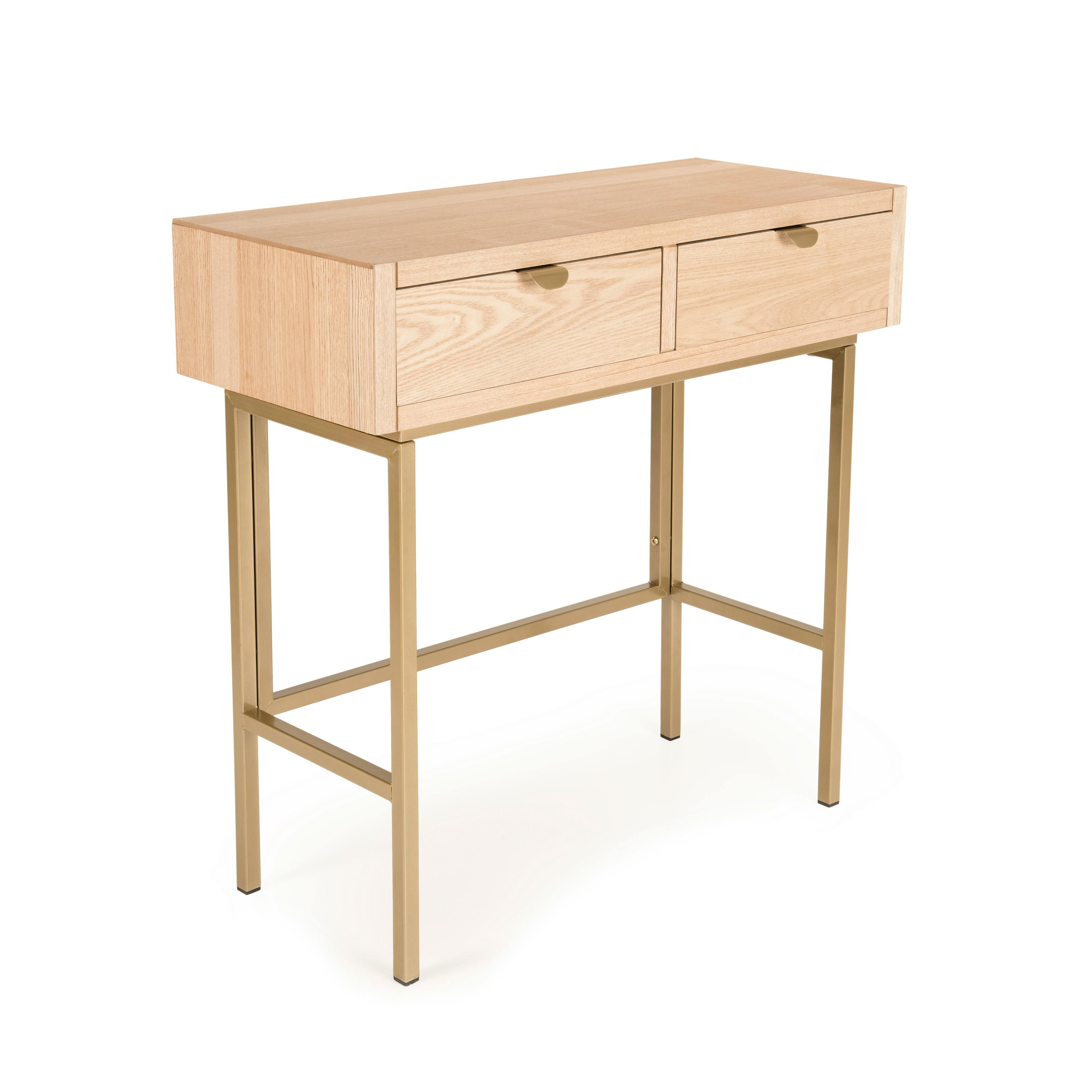 Console 2 tiroirs pieds et poignées dorés CORDOUE