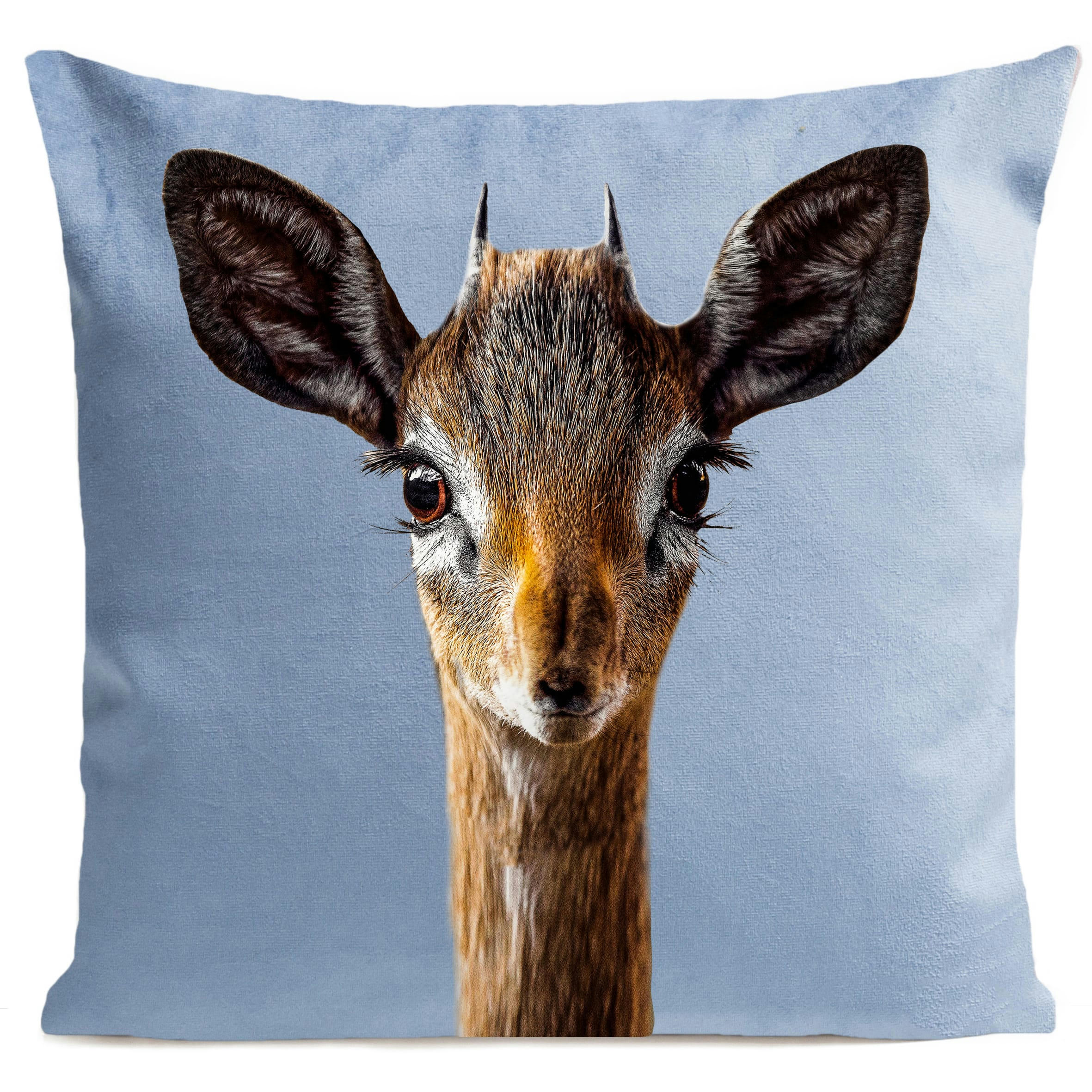 - Coussin animal faon suédine bleu 40x40cm