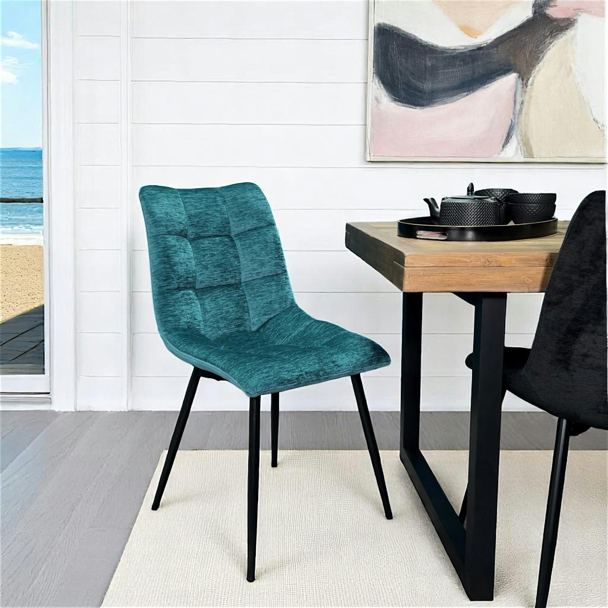 Chaise en velours lagon motif damier (lot de 2) PALERME