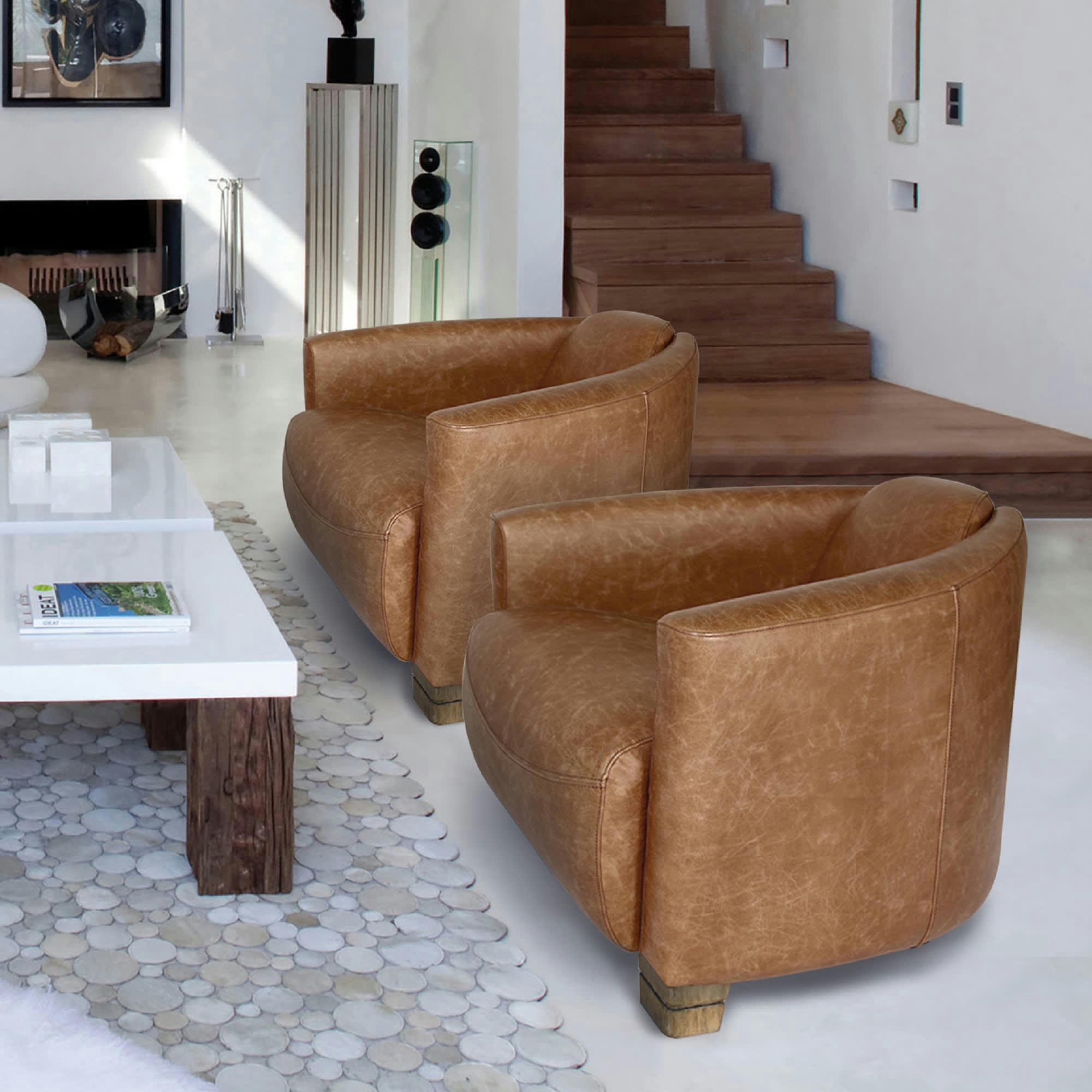 POROK - Fauteuil en cuir de vache noisette