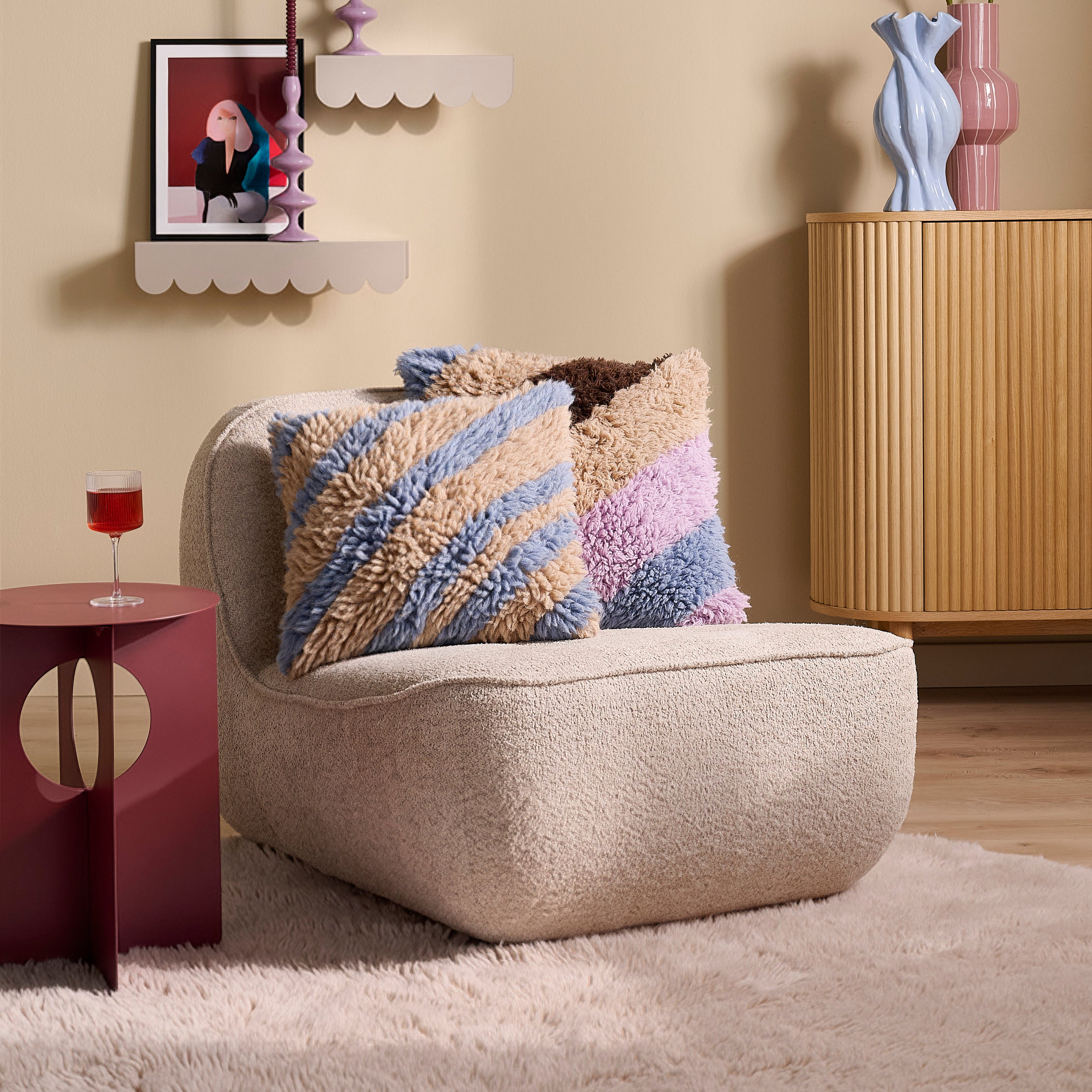 by fonQ Strippi Sierkussen 50 x 50 cm - Lila / Blauw