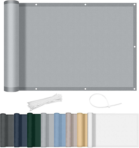 Brise Vue Balcon 90x300cm Imperméable et Serre Câbles pour Exterieur Terrasse Gris clair