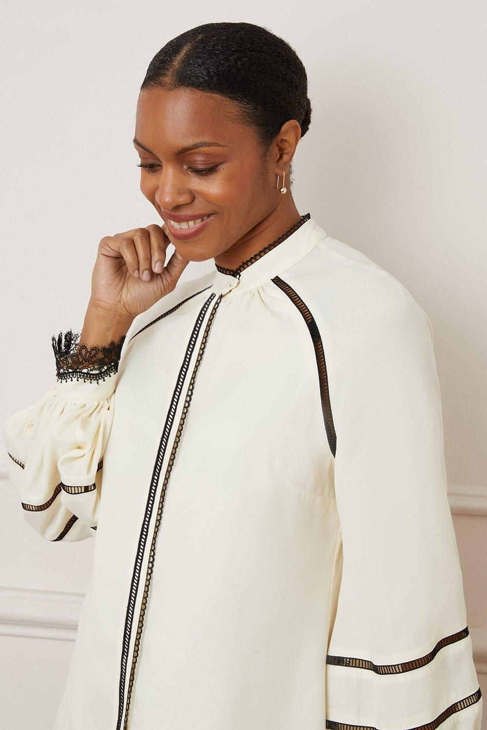 Wallis Contrast Ladder Trim Blouse