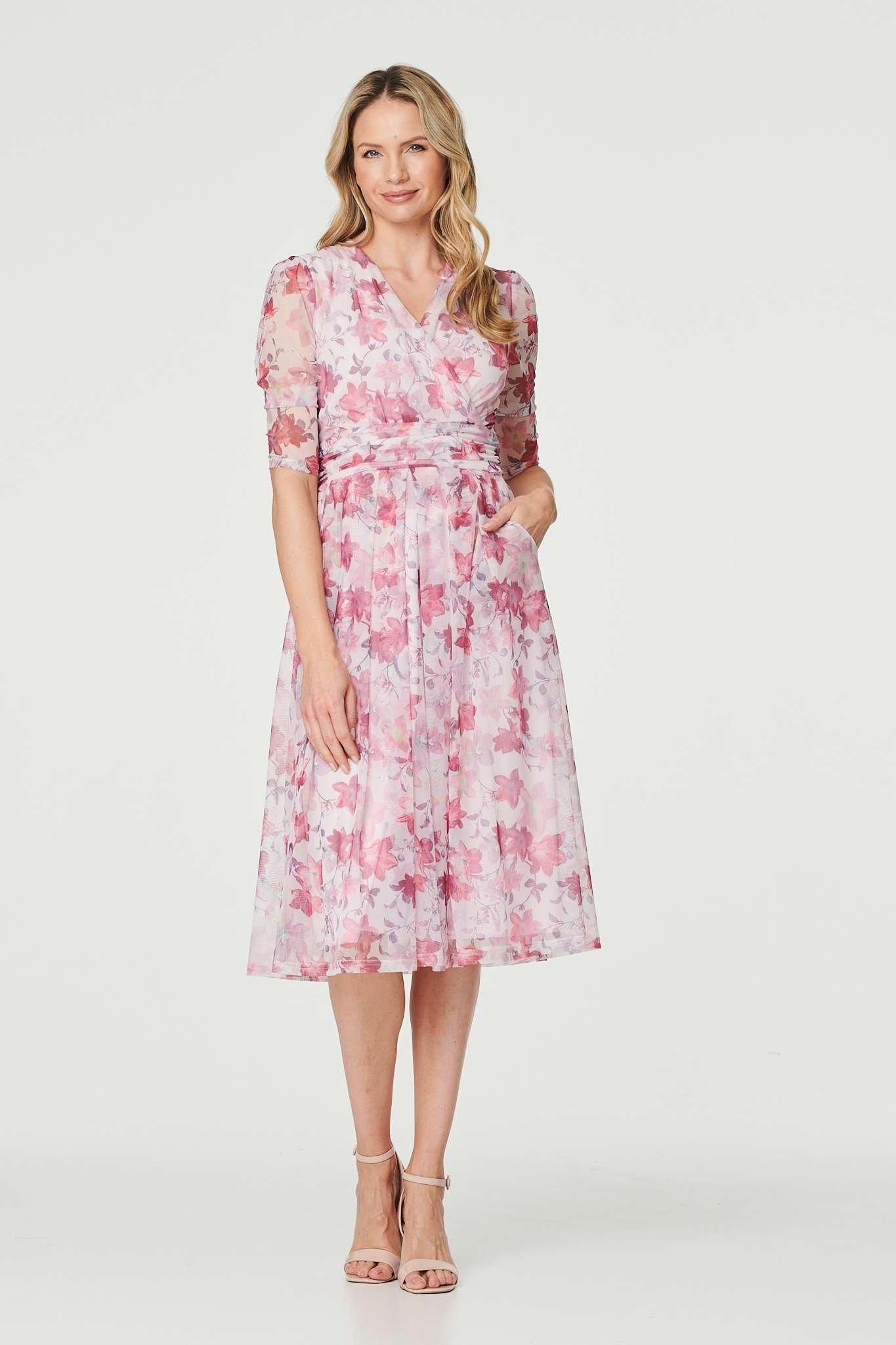 Izabel London Floral Wrap Front Tea Dress