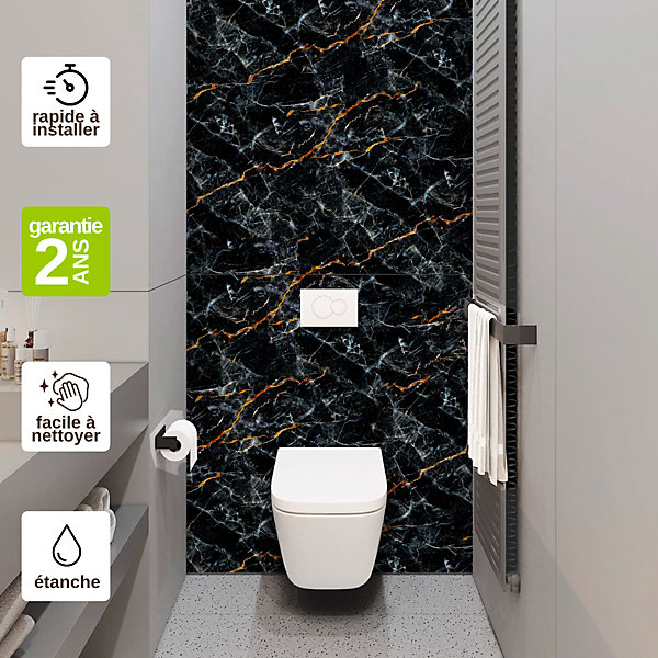Kit de 2 Panneaux Habillage WC suspendu- 120x120 cm- Ep. 4mm - Effet Marbre Noir - PROMISE KOBERTIN