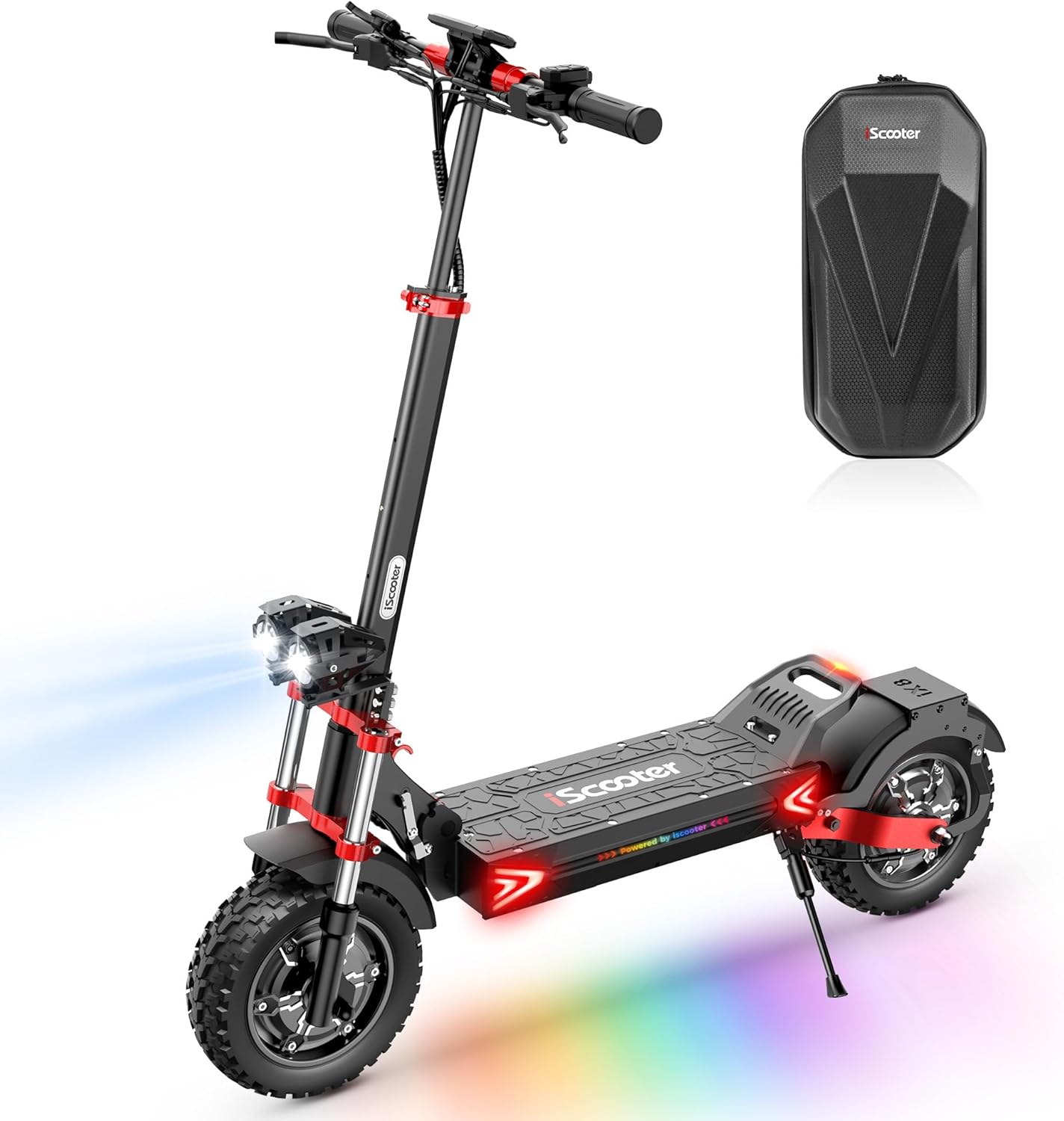 iScooter Electric Scooter, 28/38 MPH Top Speed E Scooter & 40/43/50 Miles Long Range, 10/11/12 Offroad Pneumatic Tire Scooter for Adults with Turn Signals, Double Braking Systems, APP and Storage Bag