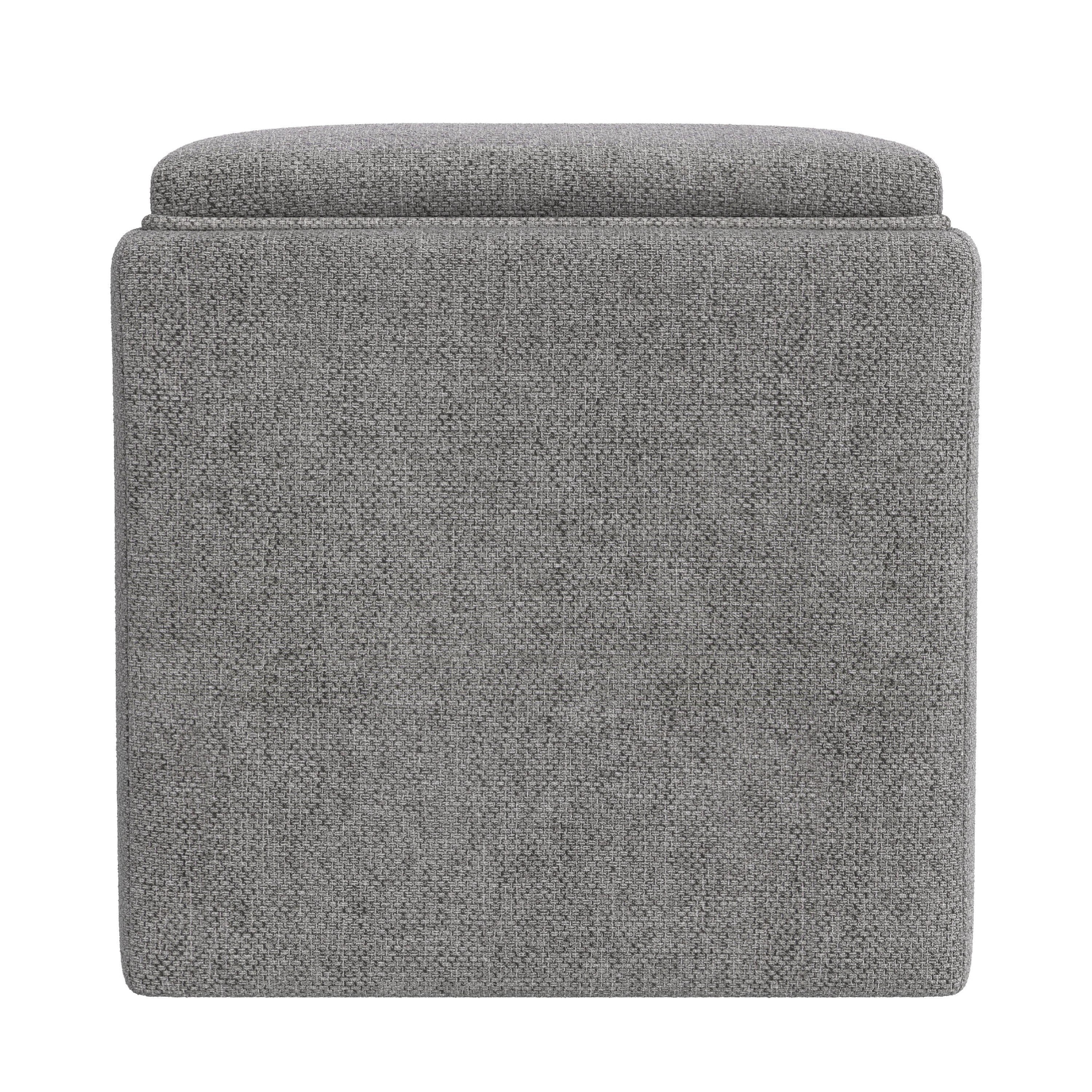 Soa Storage Accent Ottoman, 18 Inch Square Tray Top, Gray Woven Fabric