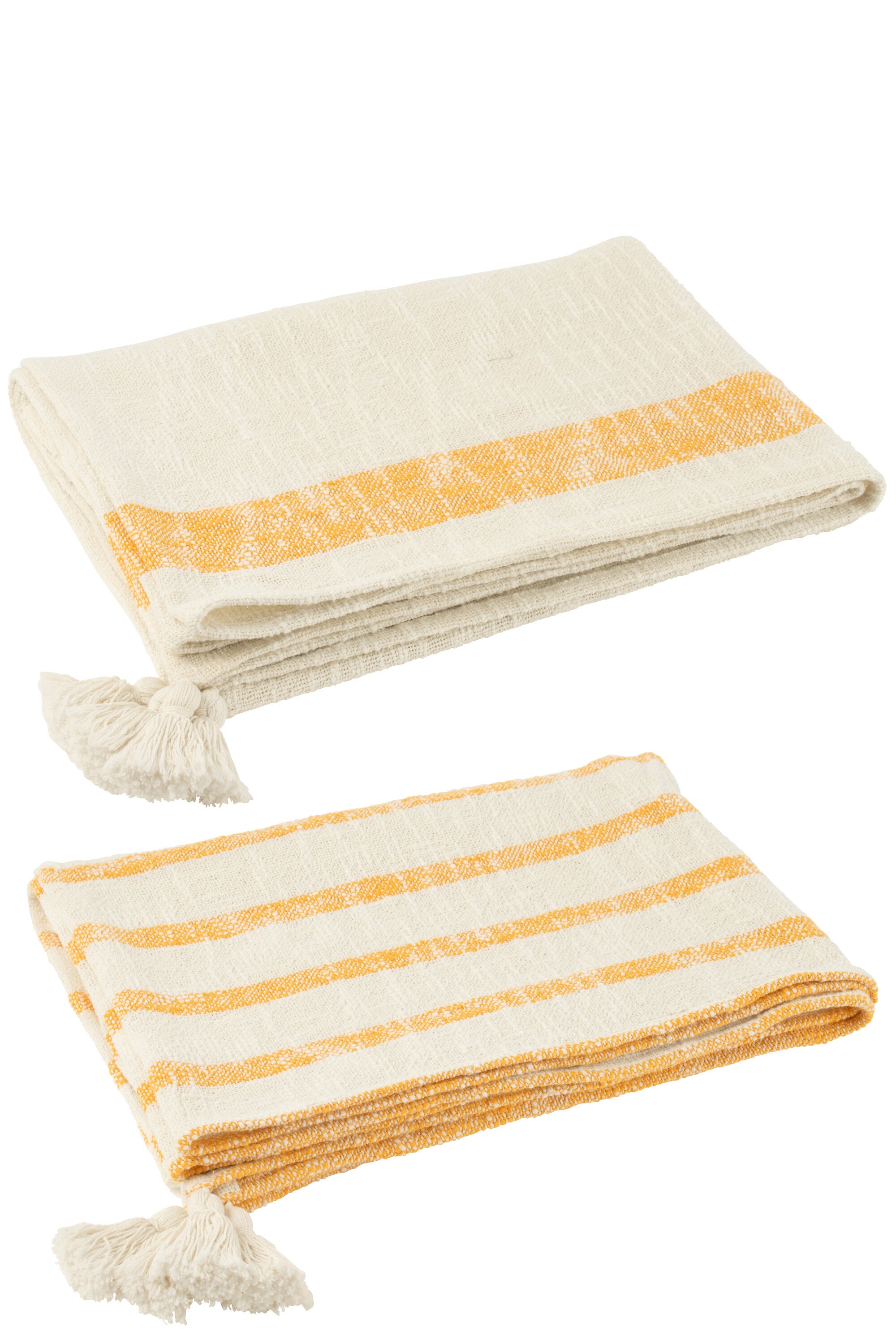 J-Line plaid Strepen   Kwasten - katoen - wit/oranje - 2 stuks