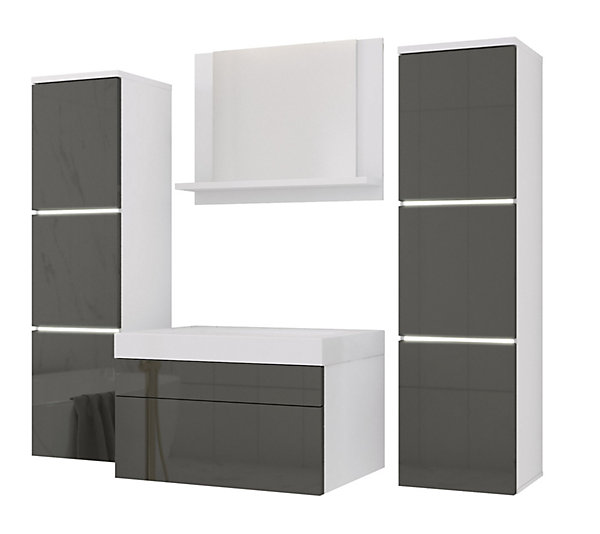 Ensemble Meuble Salle De Bain, Blanc Mat, Gris Brillant, 120 X 110 Cm