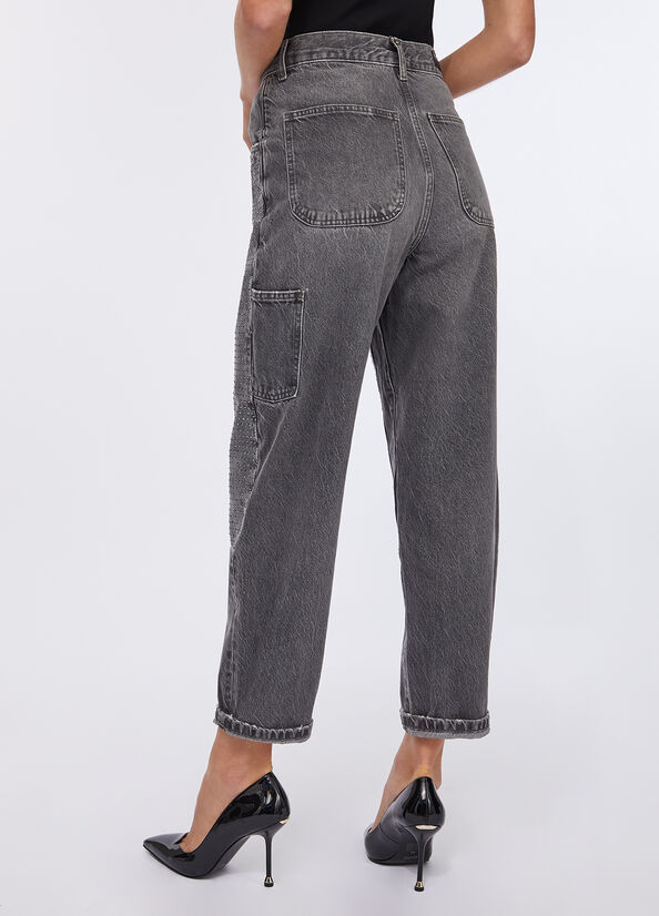 Jeans straight con strass