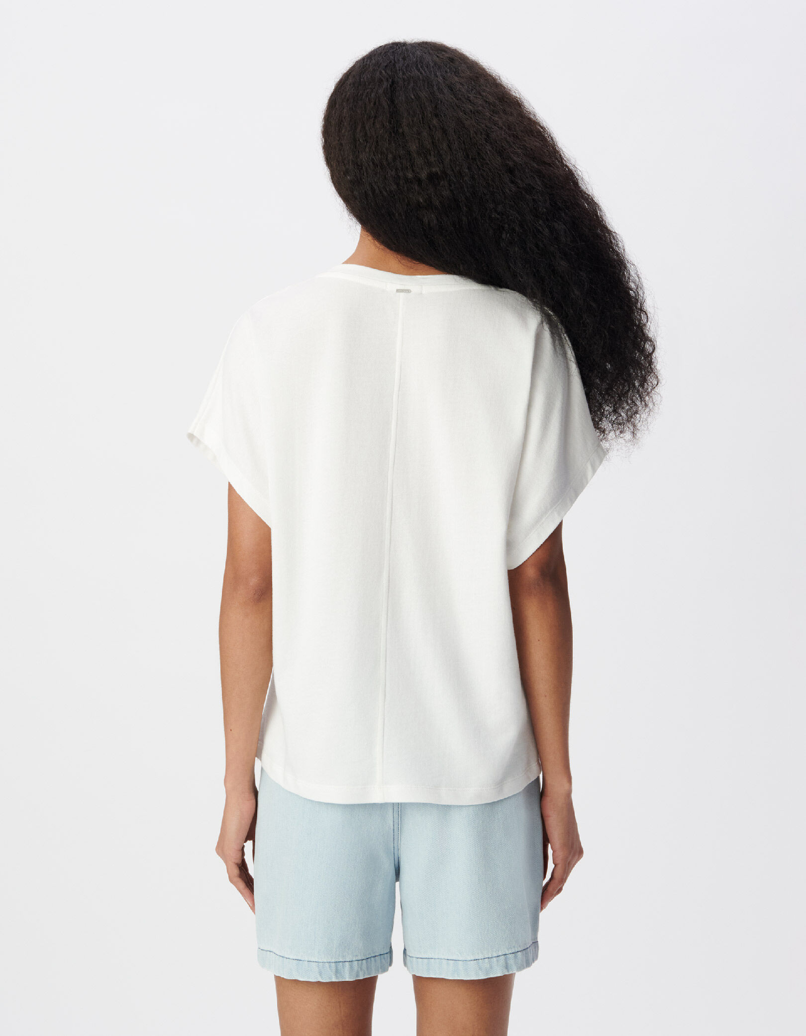 Tee-shirt col V blanc visuel léopard Femme
