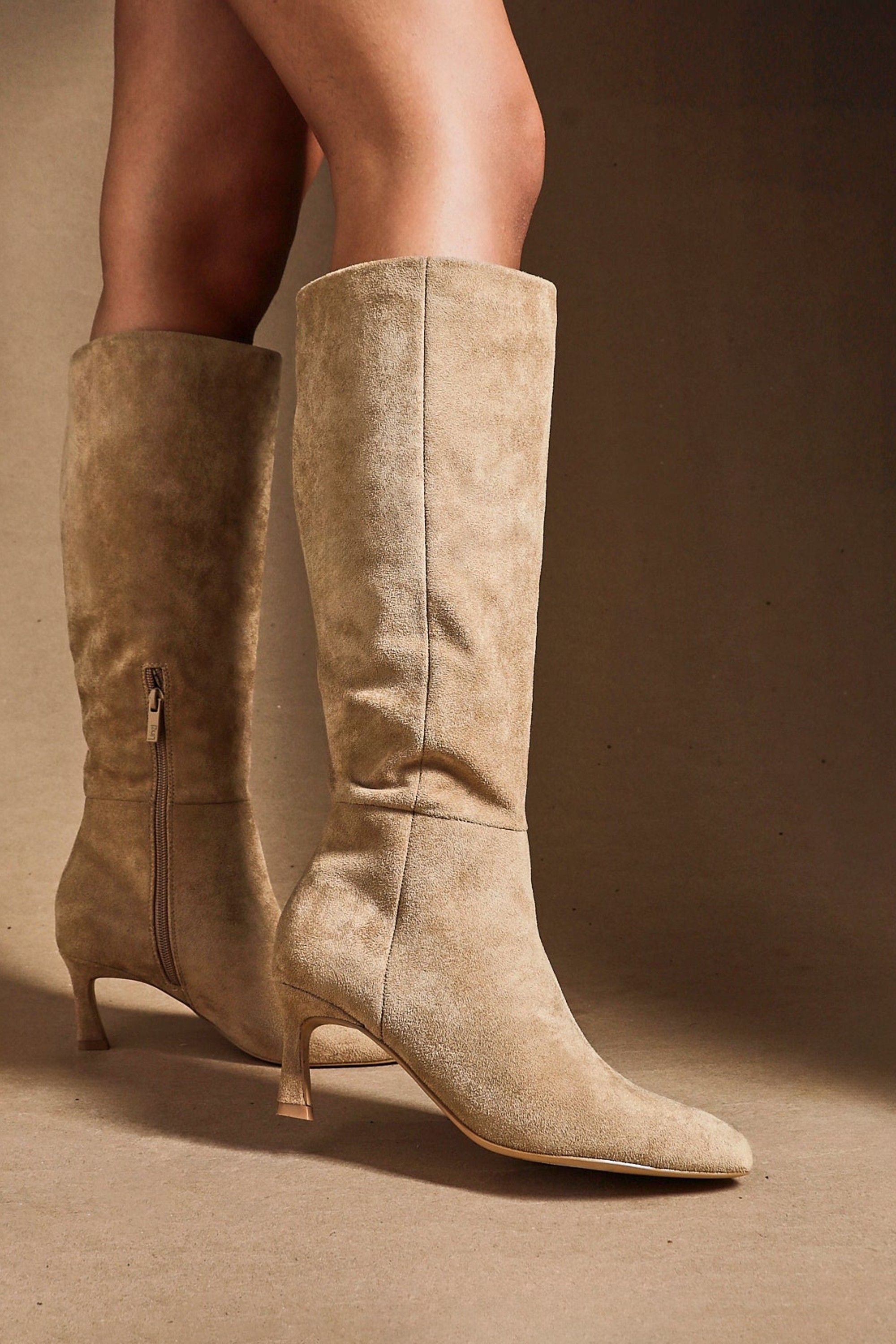 Linzi Rush Beige Faux Suede High Leg Stiletto Boots