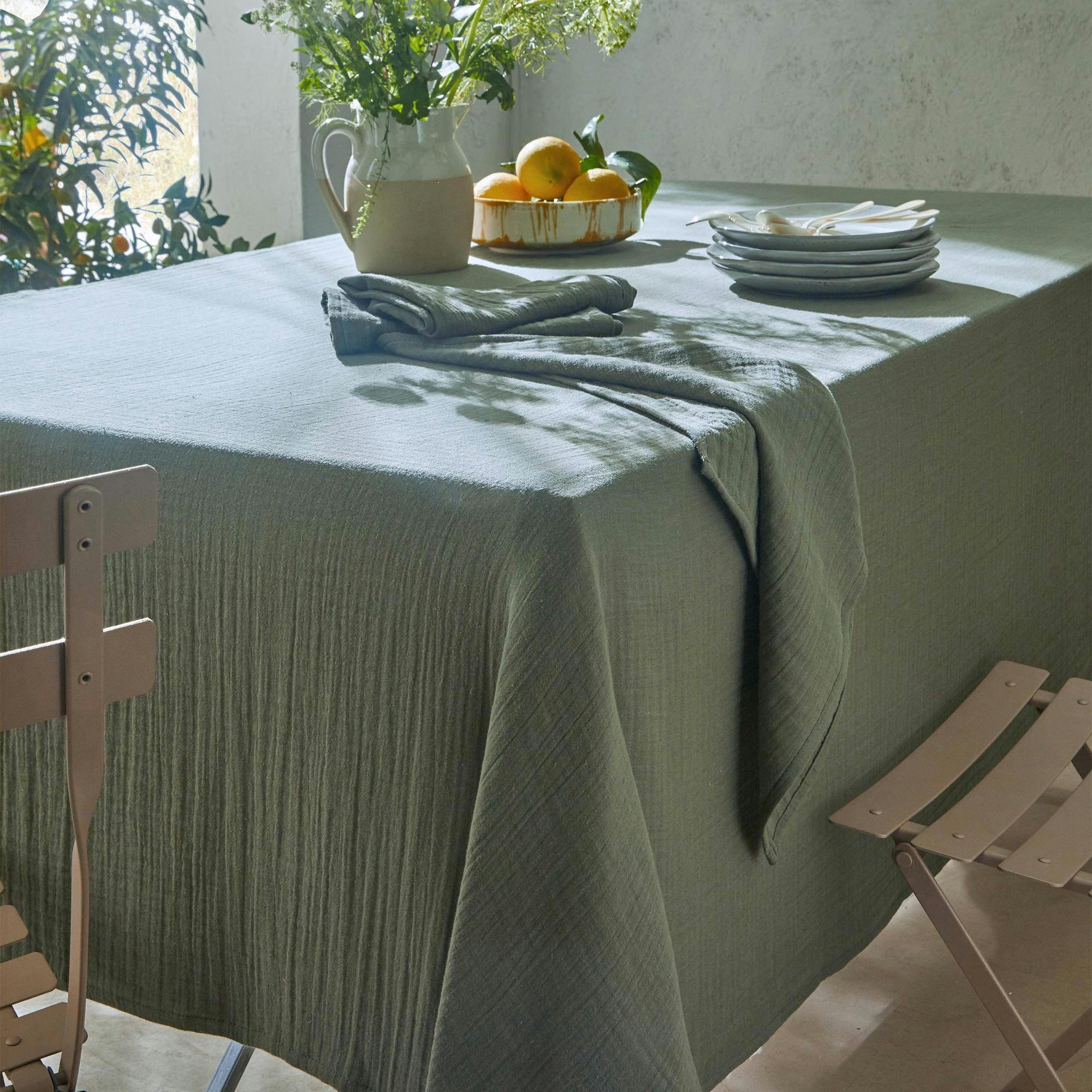 OLIVIANAP - Nappe 130x130 vert kaki en coton