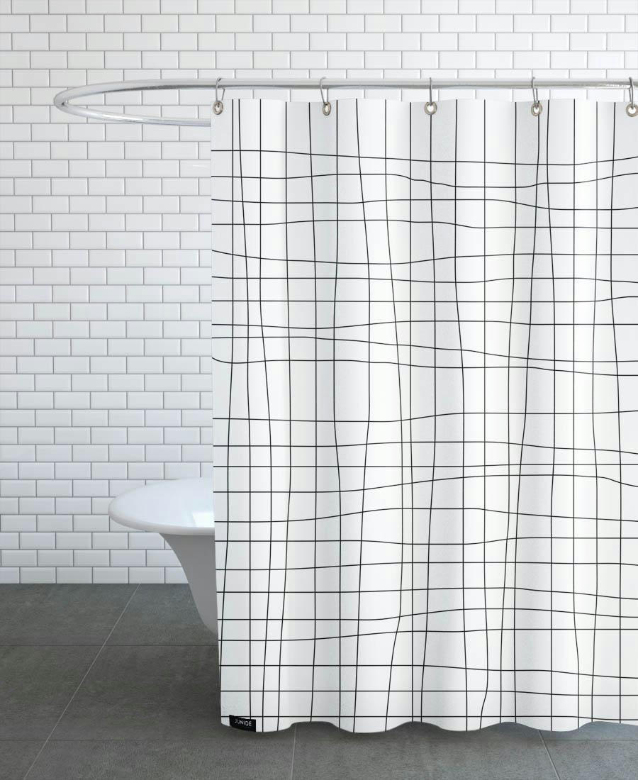 GRID - Rideau de douche en polyester en blanc & noir 150x200