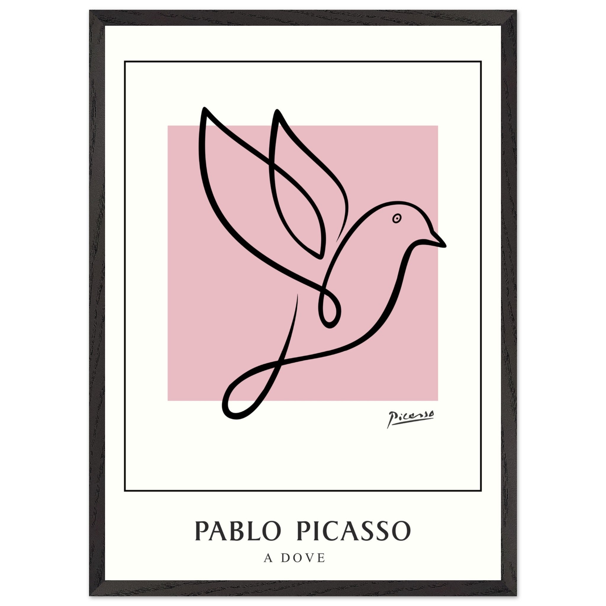 Artfulprints Poster met Lijst Pablo Picasso - A dove  - 50x70 cm - Roze