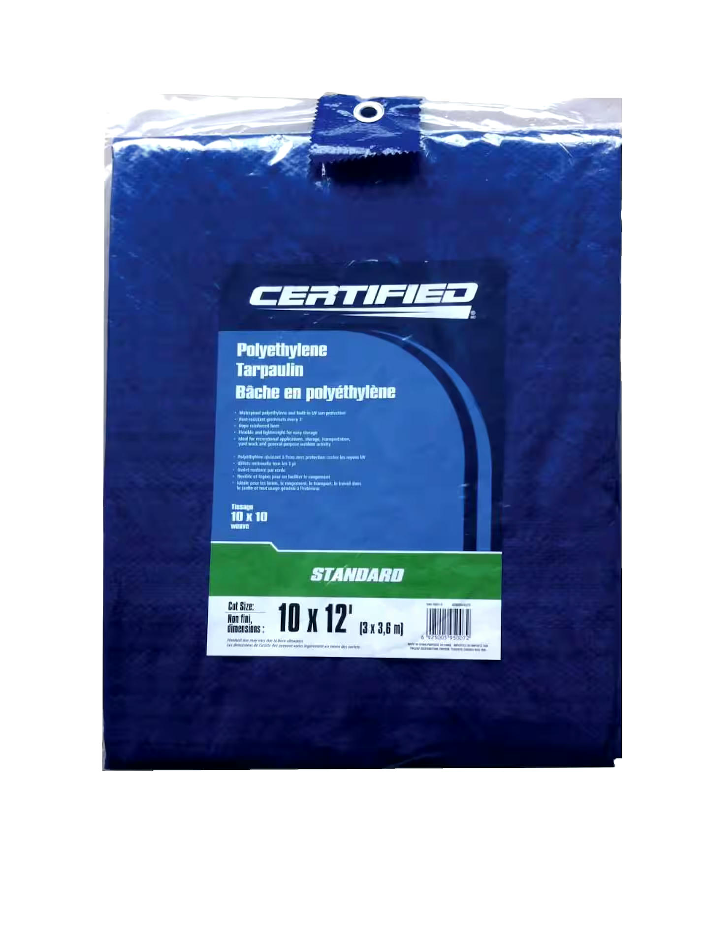 Certified Standard Duty Poly Tarp, Waterproof, 10-ft x 12-ft