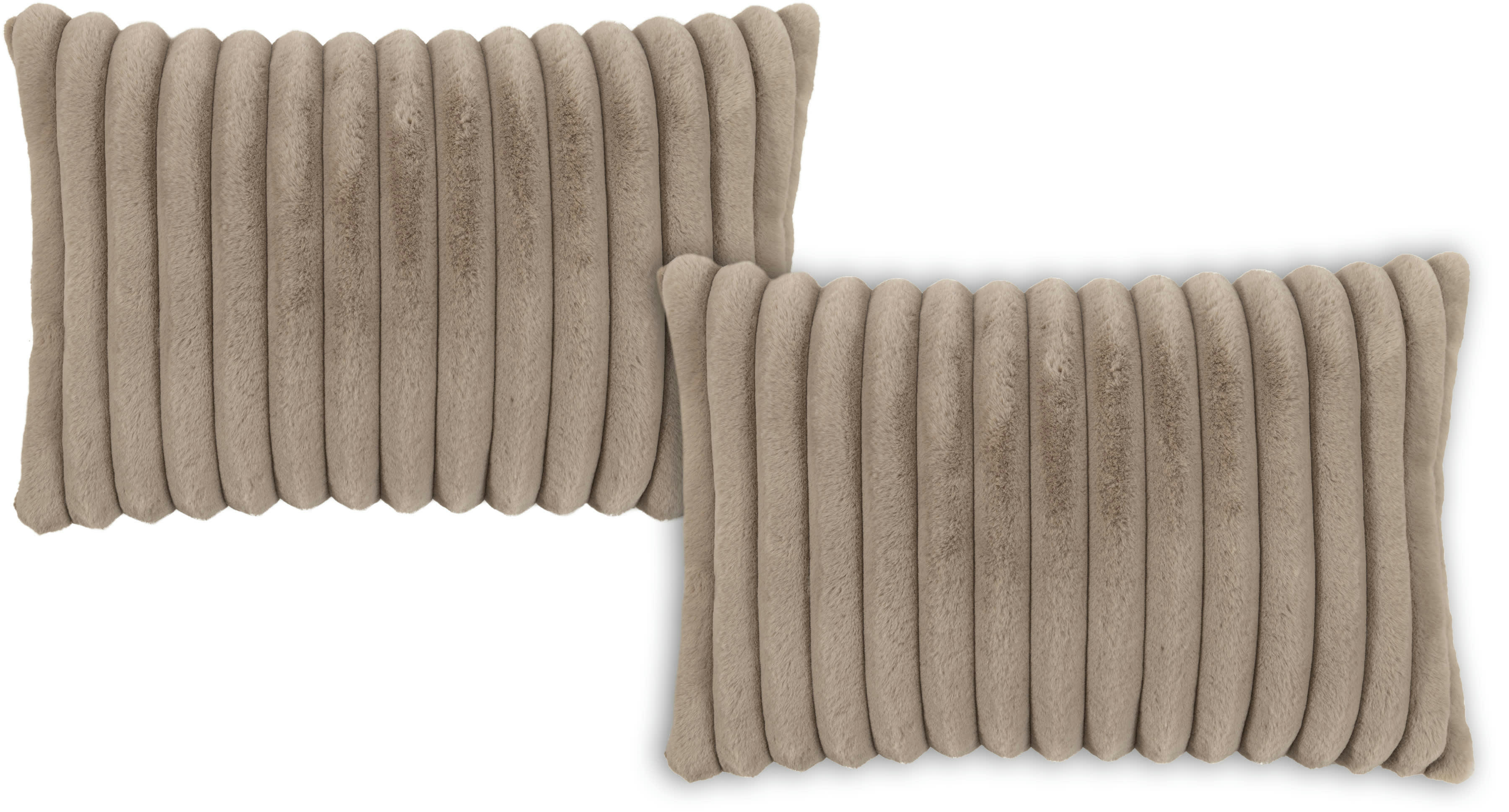 RAYA - Housses de coussin moelleux imitation fourrure taupe-Lot de 2- 40x60