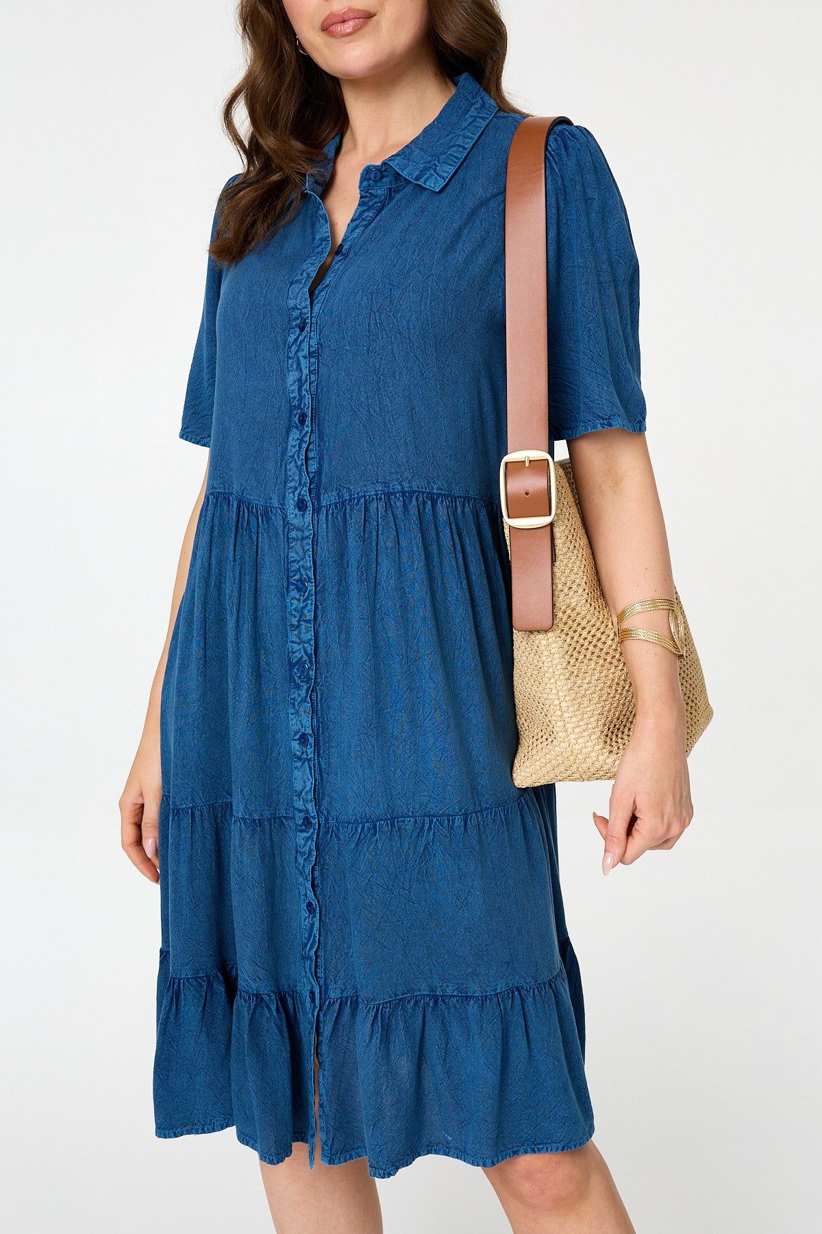 Izabel London Tiered 1/2 Sleeve Knee Length Dress
