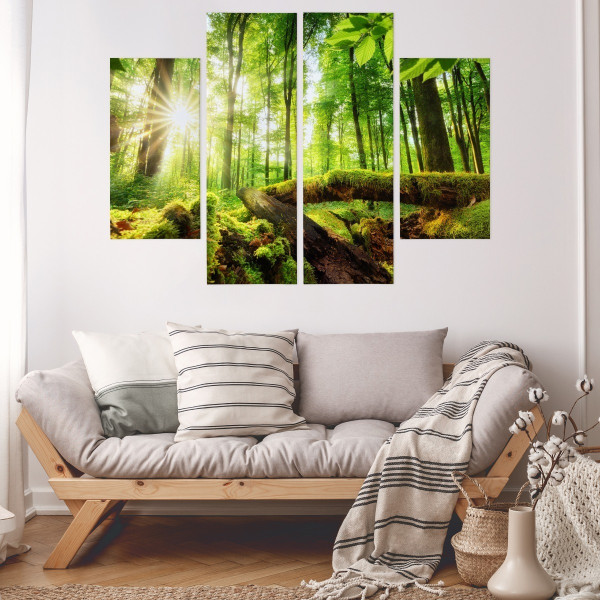 Obraz Wieloczęściowy Promienie Słońca w Lesie 3D 80x60cm