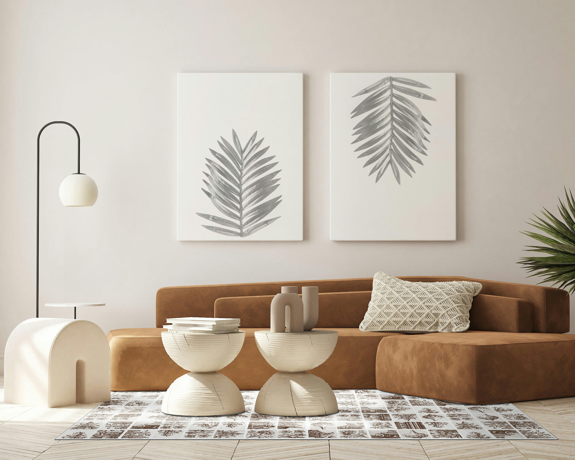 ALFOMBRAS AZULEJOS - Tapis vinyle carreaux ciments séville brun 200x200cm