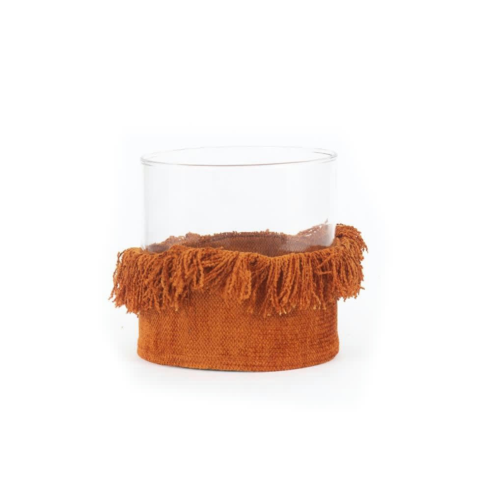 OH MY GEE - Bougeoir en verre et velours orange 15x15