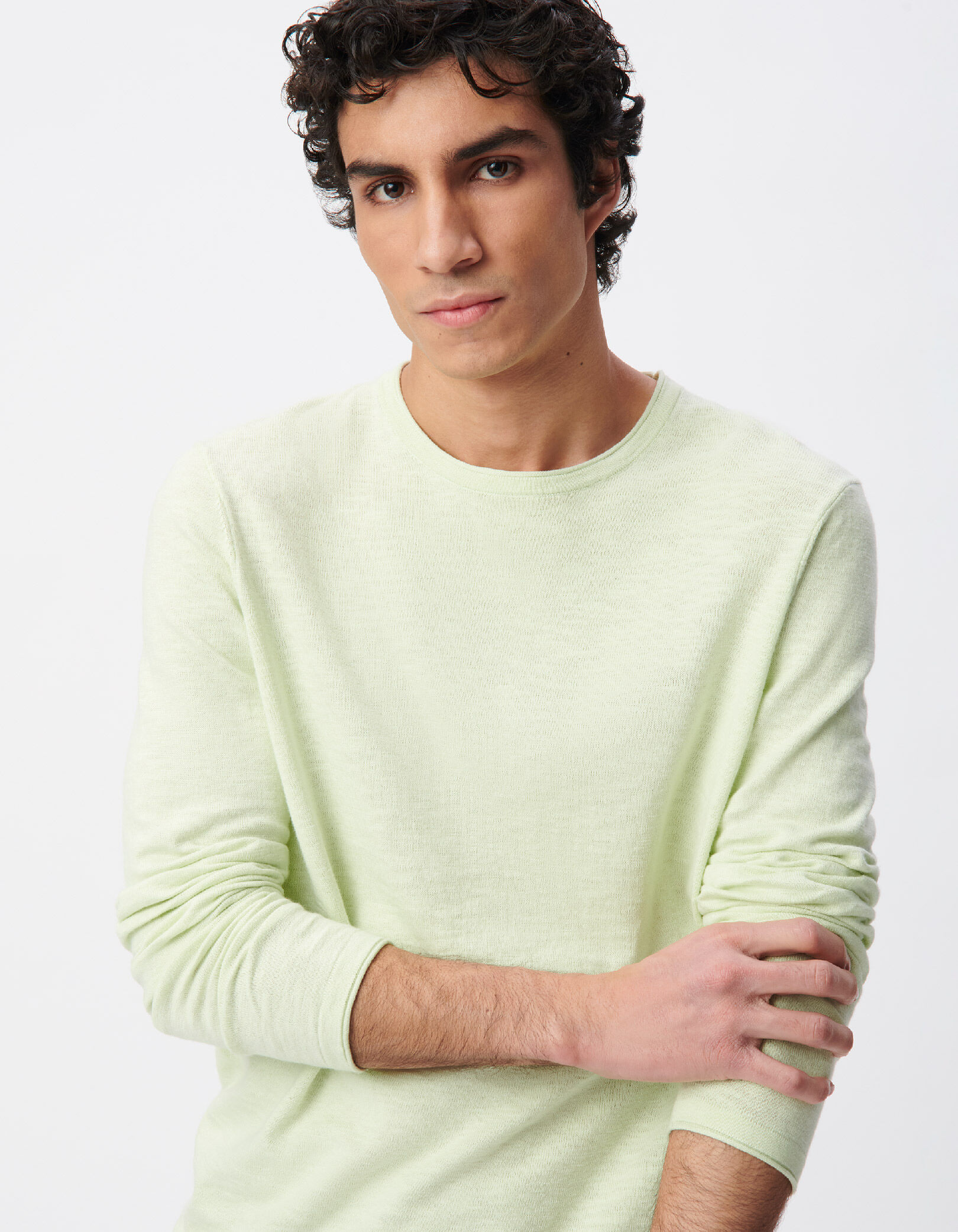 Pull bleu coton bio tricot fin flammé Homme