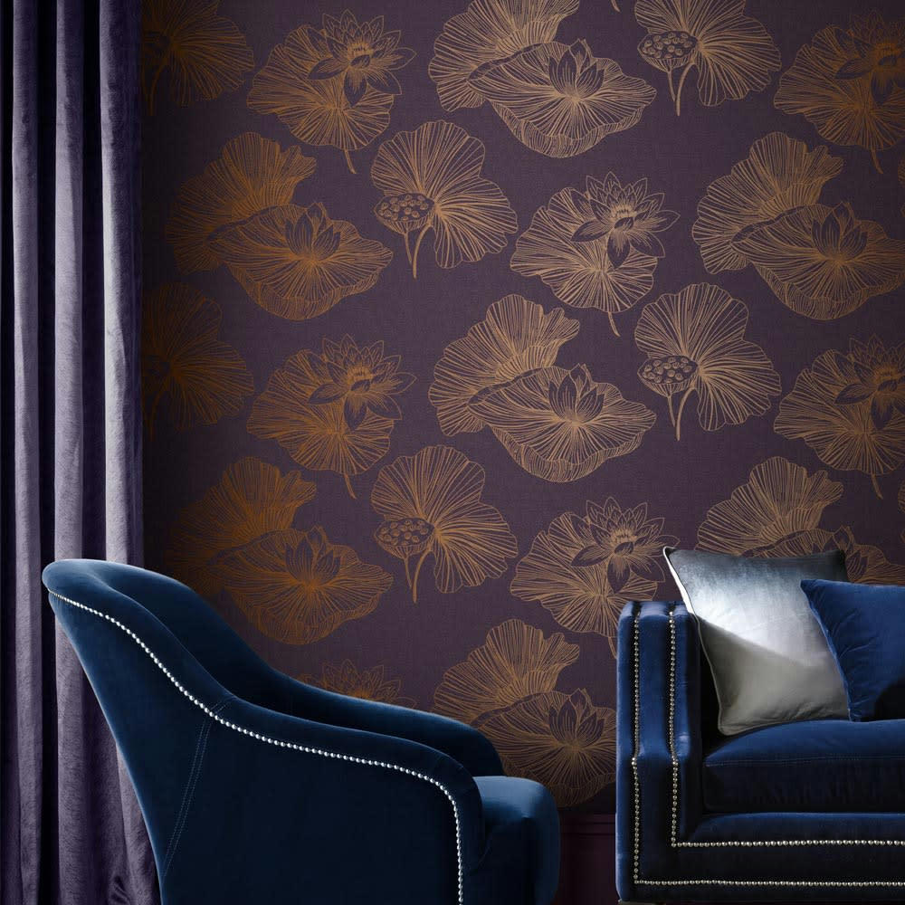 - papier peint lotus violet or 1005 x 52 cm