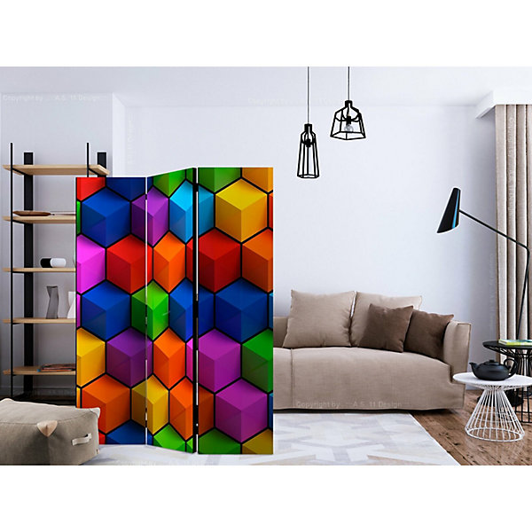 Paravent Design Cubes Multicolores pour Décoration Intérieure 135 x 172 cm Multicolore