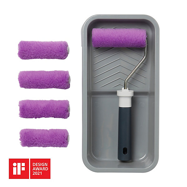 Lot mini rouleau monocouche   4 manchons   bac à peinture GoodHome 100mm