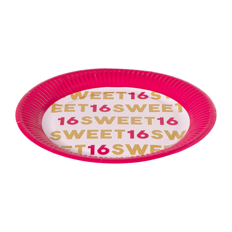 Papieren bordjes 16 jaar - roze - set van 8