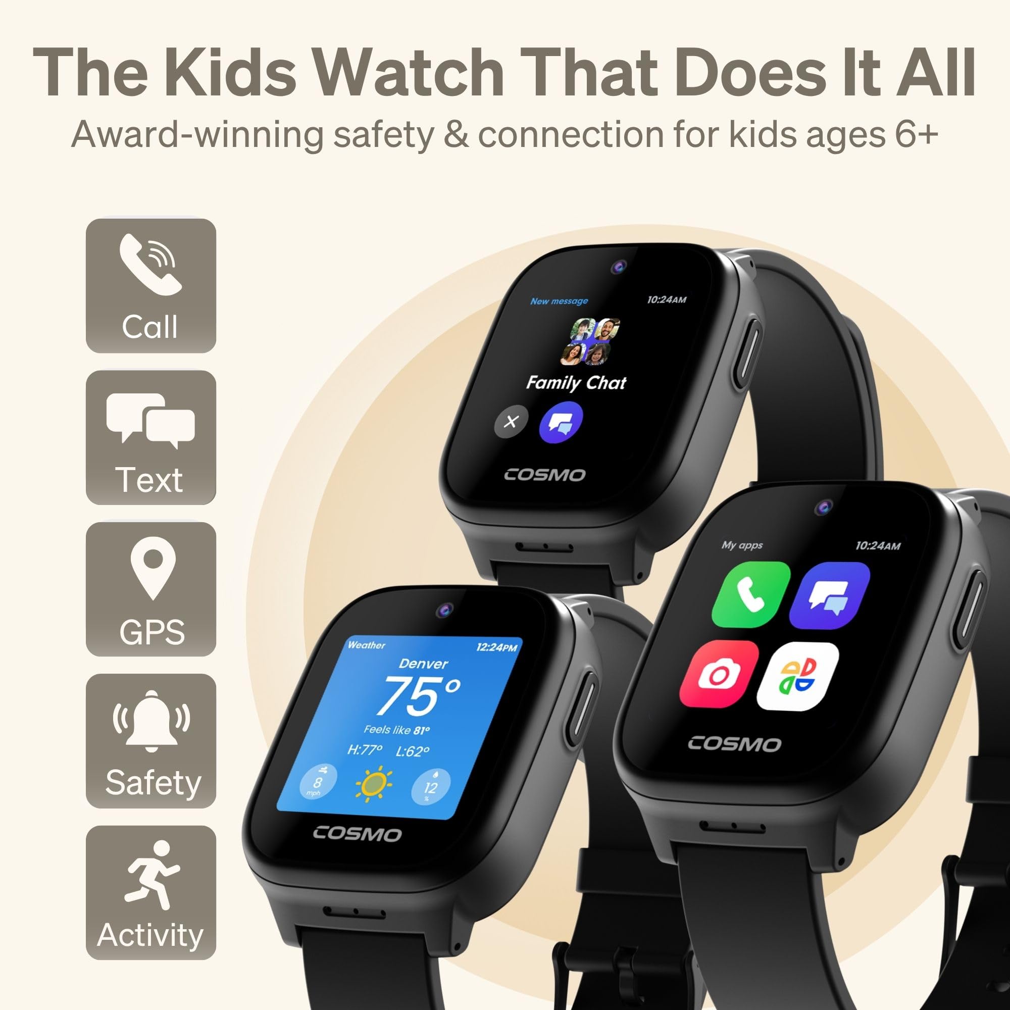 JRTRACK Kids Smart Watch by Cosmo | GPS Tracking & Safety Alerts