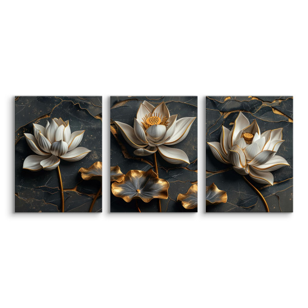 3x Obraz Set Abstrakcyjne Białe Kwiaty Lotosu 30x40cm