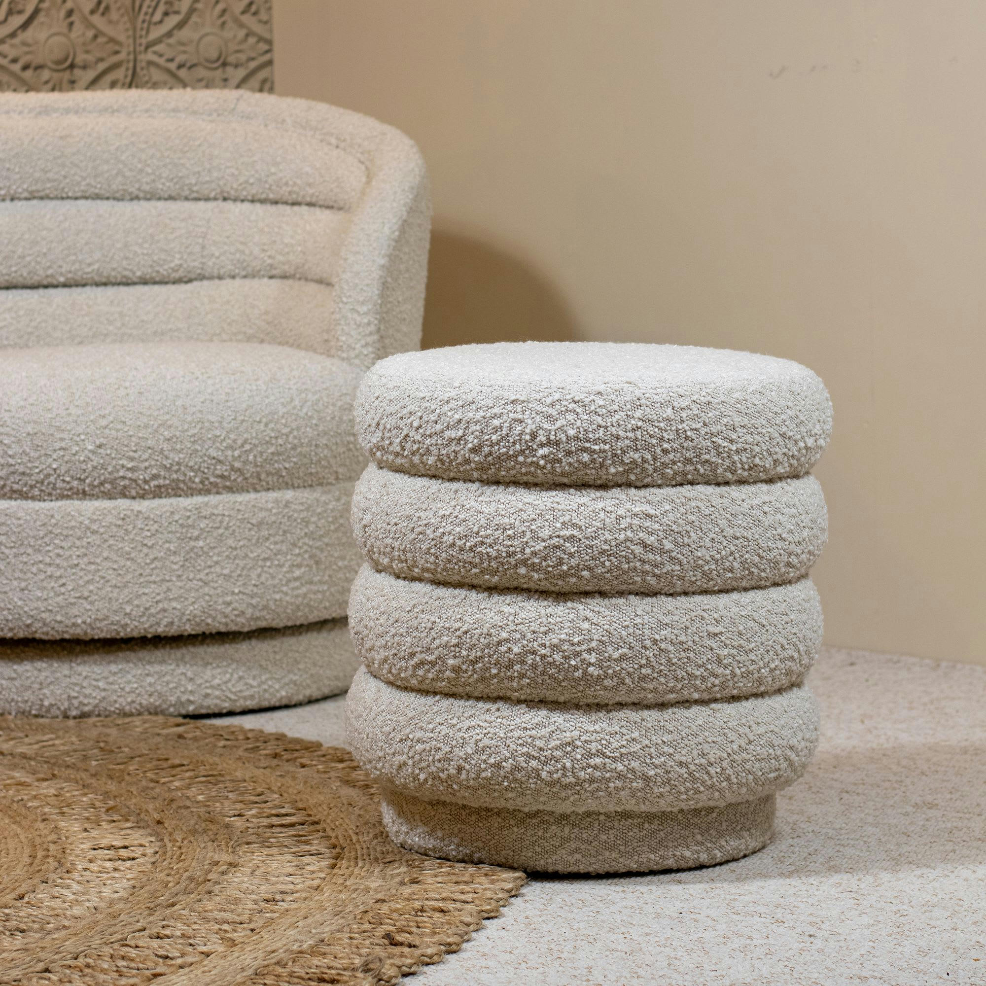 LINUS - Pouf pivotant tissu en bouclette beige