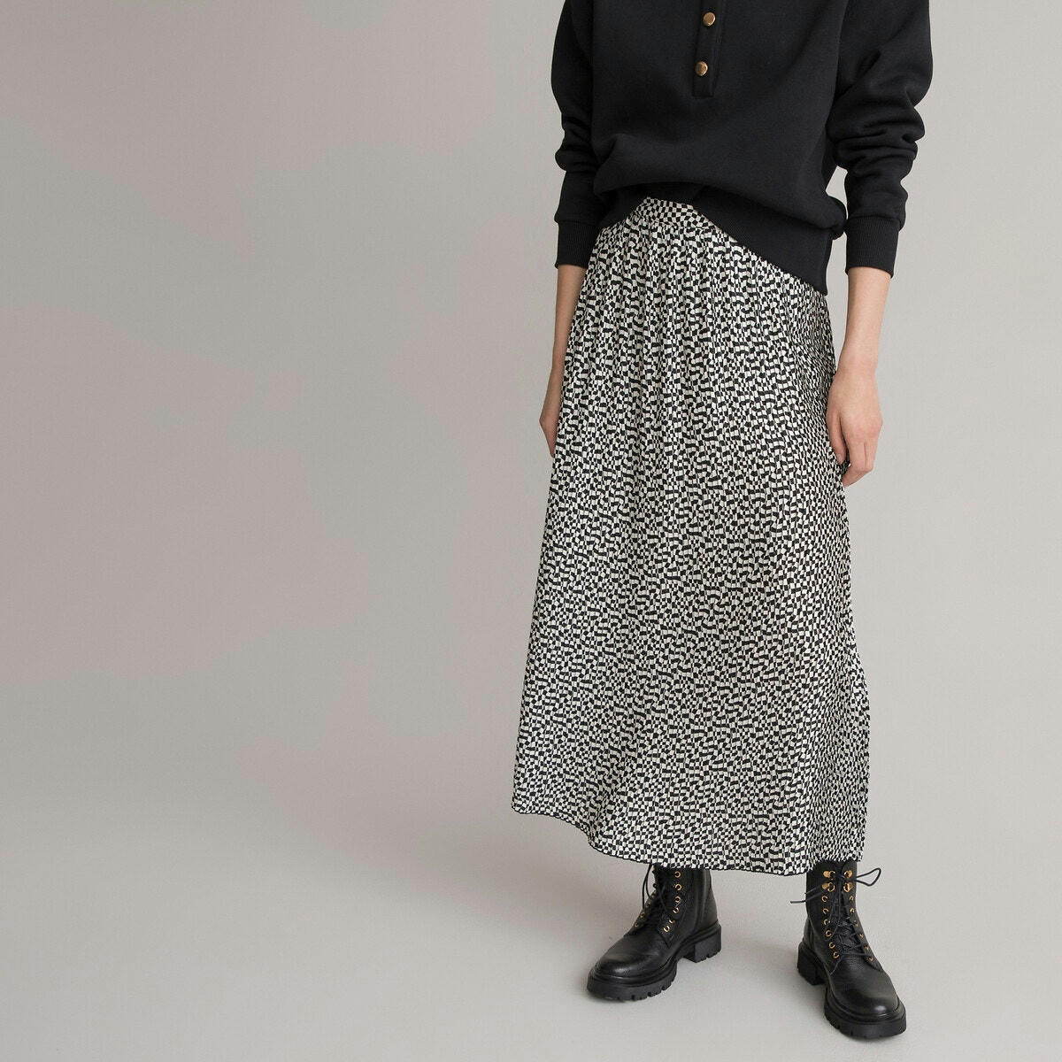 Jupe longue micro plissée, motif carreaux