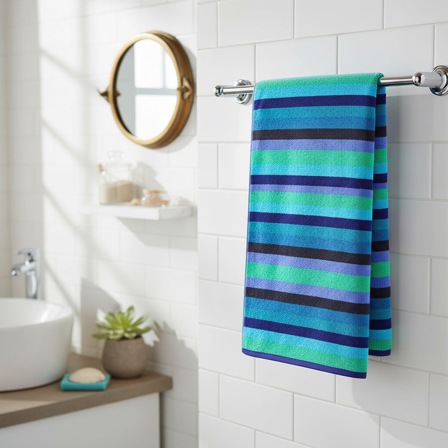 Telo doccia a righe blu 70x140 cm Cold
