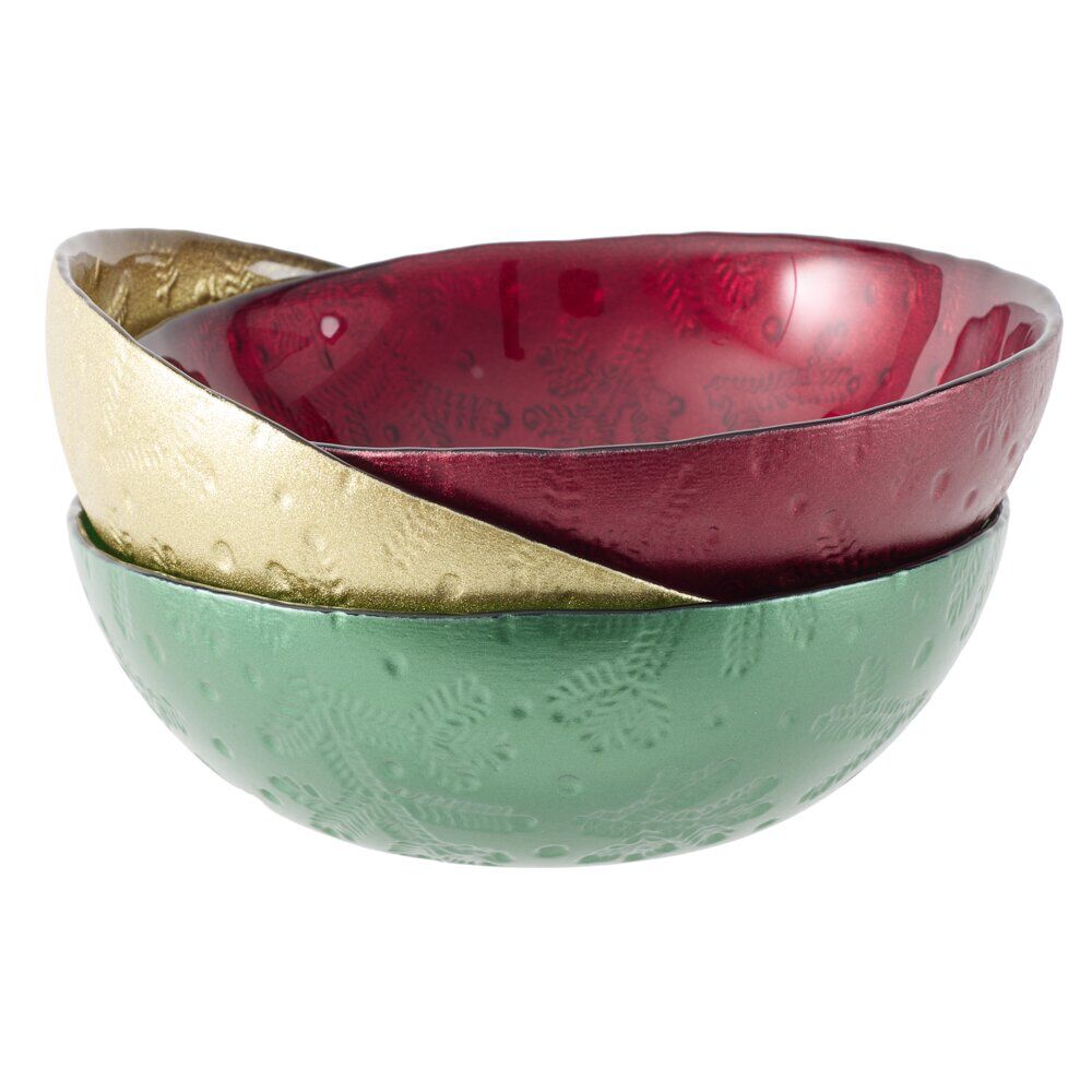 Coupelle en verre 200ml motif branches de sapin Ø12xH4,5cm - 3 coloris