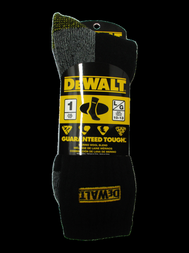 DEWALT Men's Merino Wool Blend Breathable Work Socks, Reinforced Heel and Toe, Black