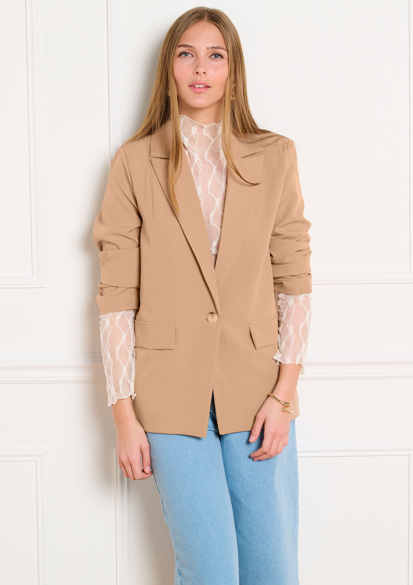 Mesh top met lange mouwen