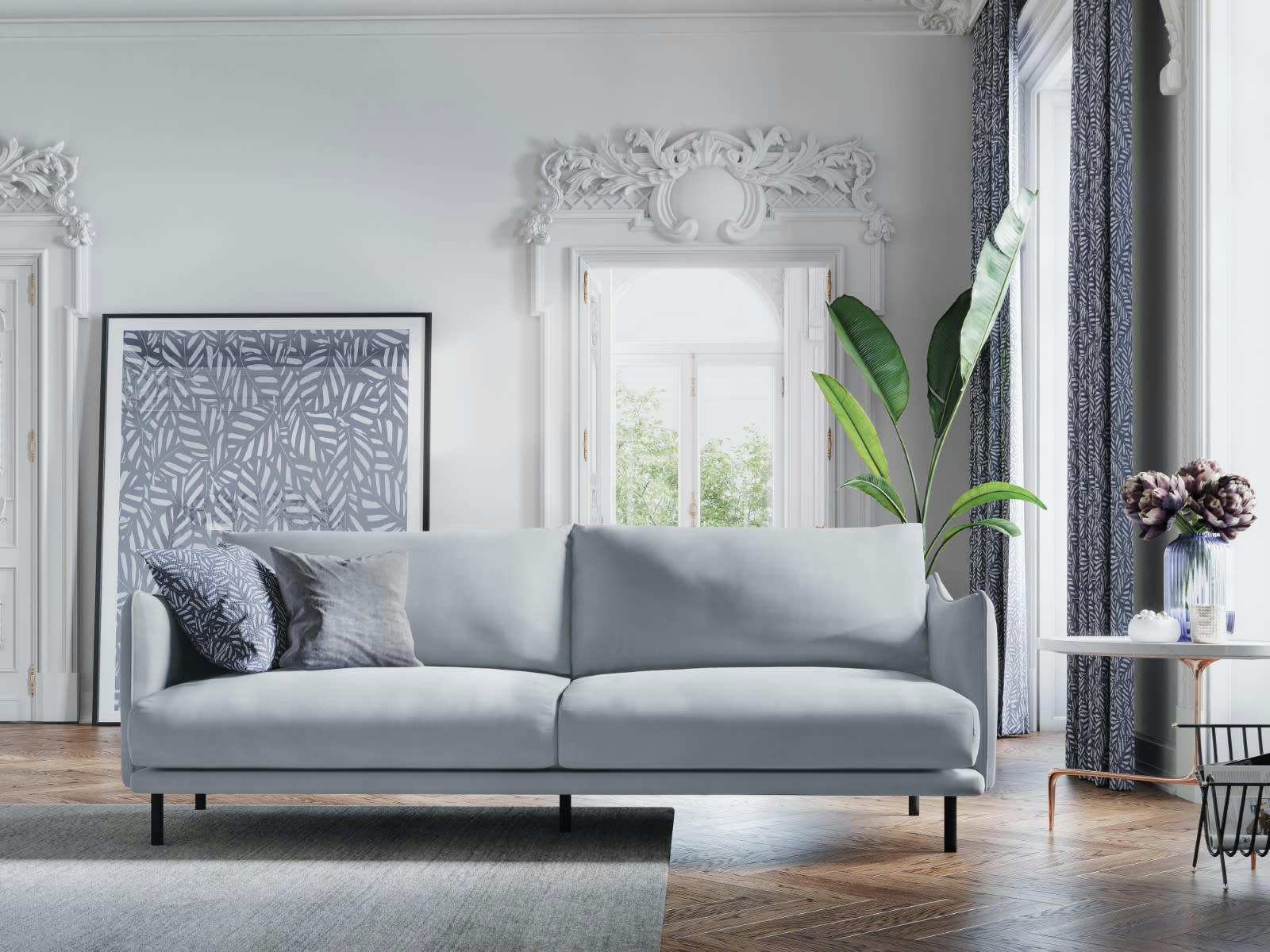 PARIS - Canapé 4 places en Velours Bleu Clair