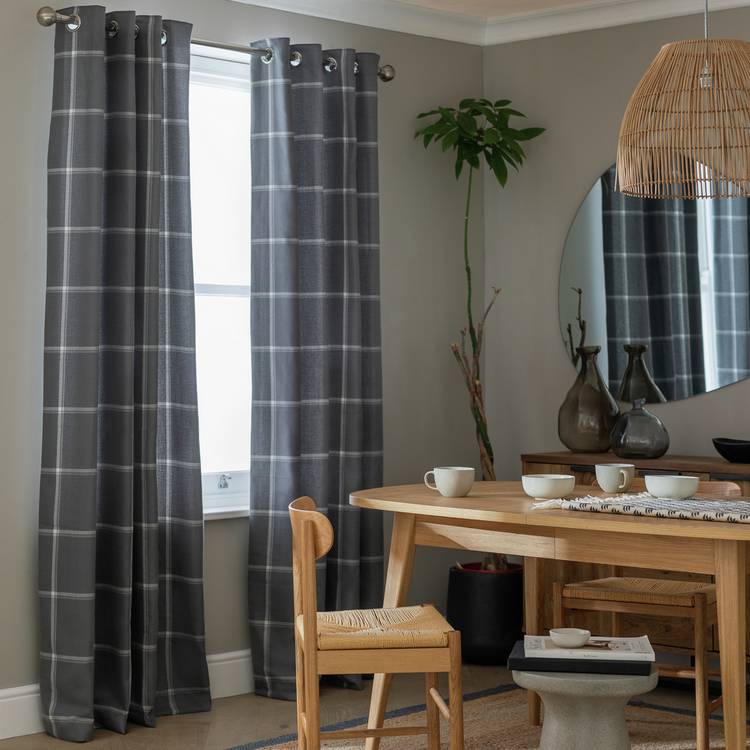 Habitat Square Check Fully Lined Eyelet Curtains - Grey