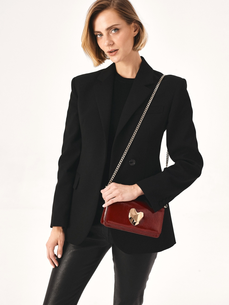 Maroon crinkled patent leather handbag