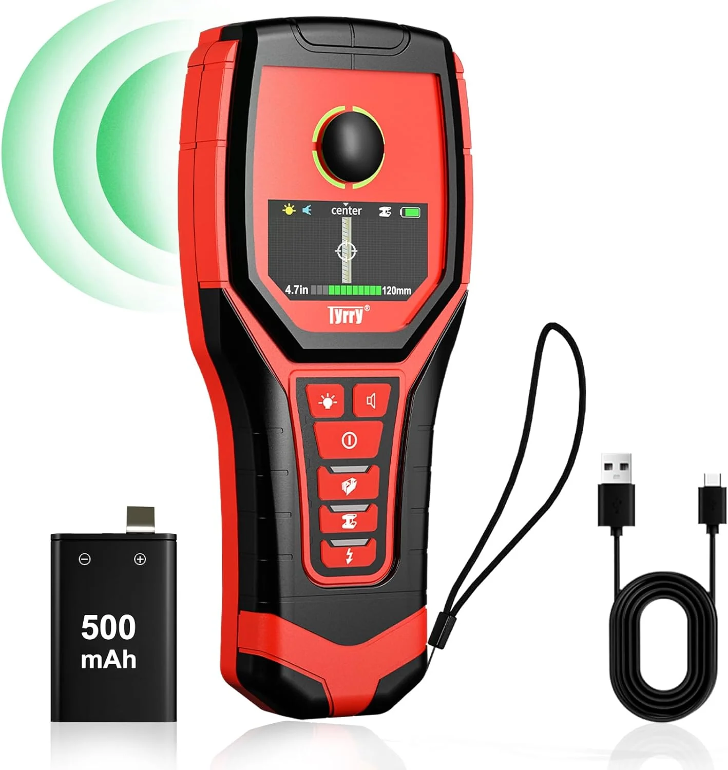 5 in 1 Stud Finder Wall Scanner Rechargeable with 9 Sensors for Precise Center and Edge of AC Wire Magnetic Metal Joist Wood Pipe Detection, HD Color Display Position  Depth, Audio Light Alarm(Black)