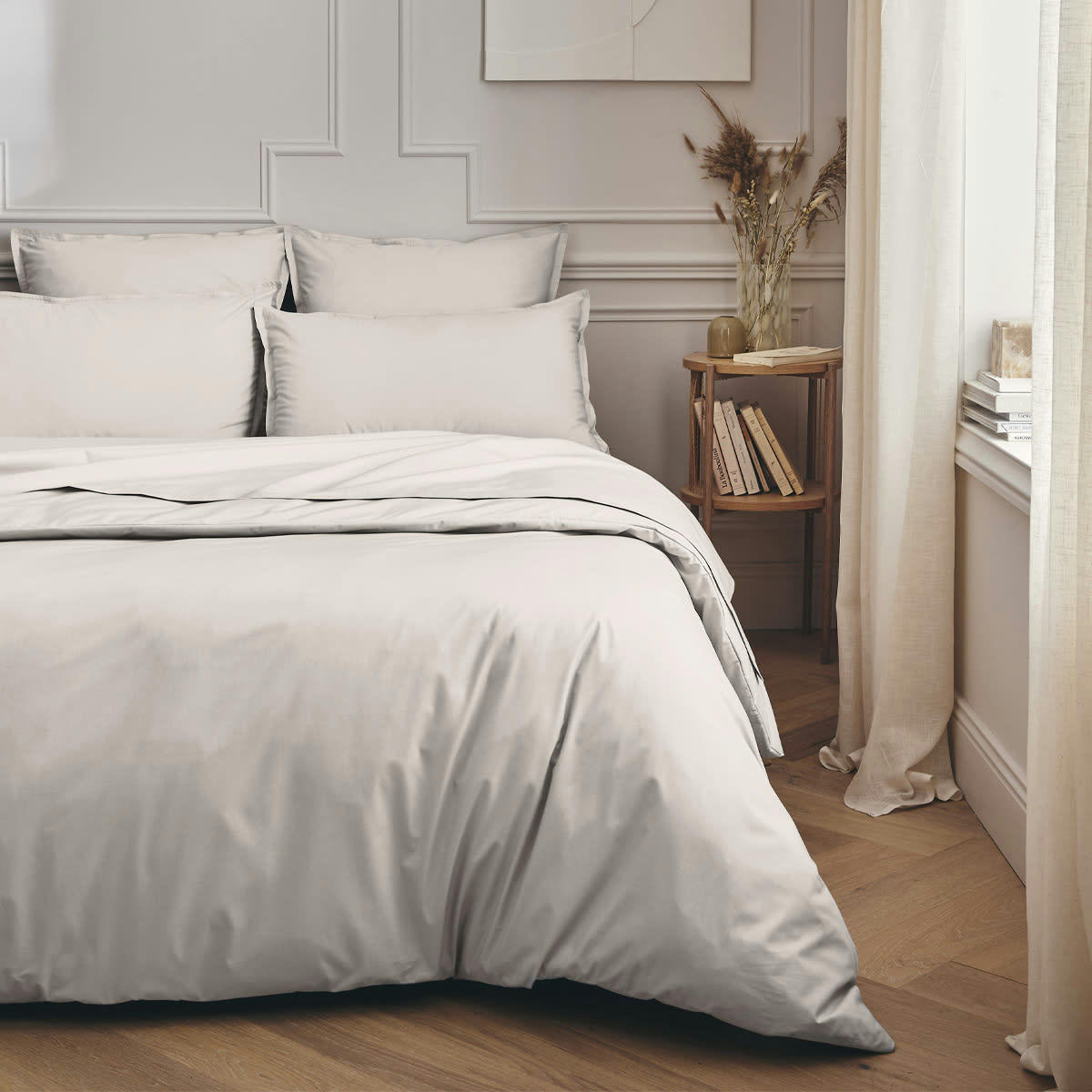 PREMIERE - Parure de lit en percale de coton gris perle 240x220