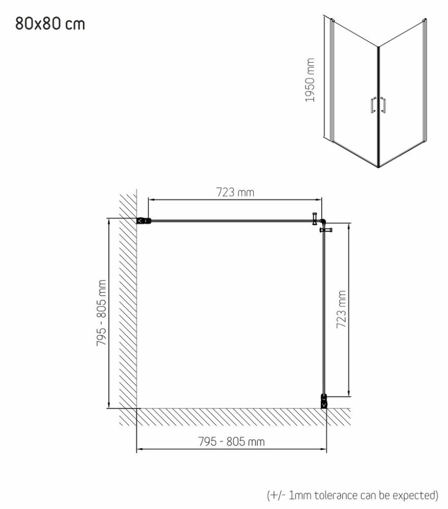 DUSJHJØRNE CAMARGUE STRANDBO RETT 80X80CM KROM