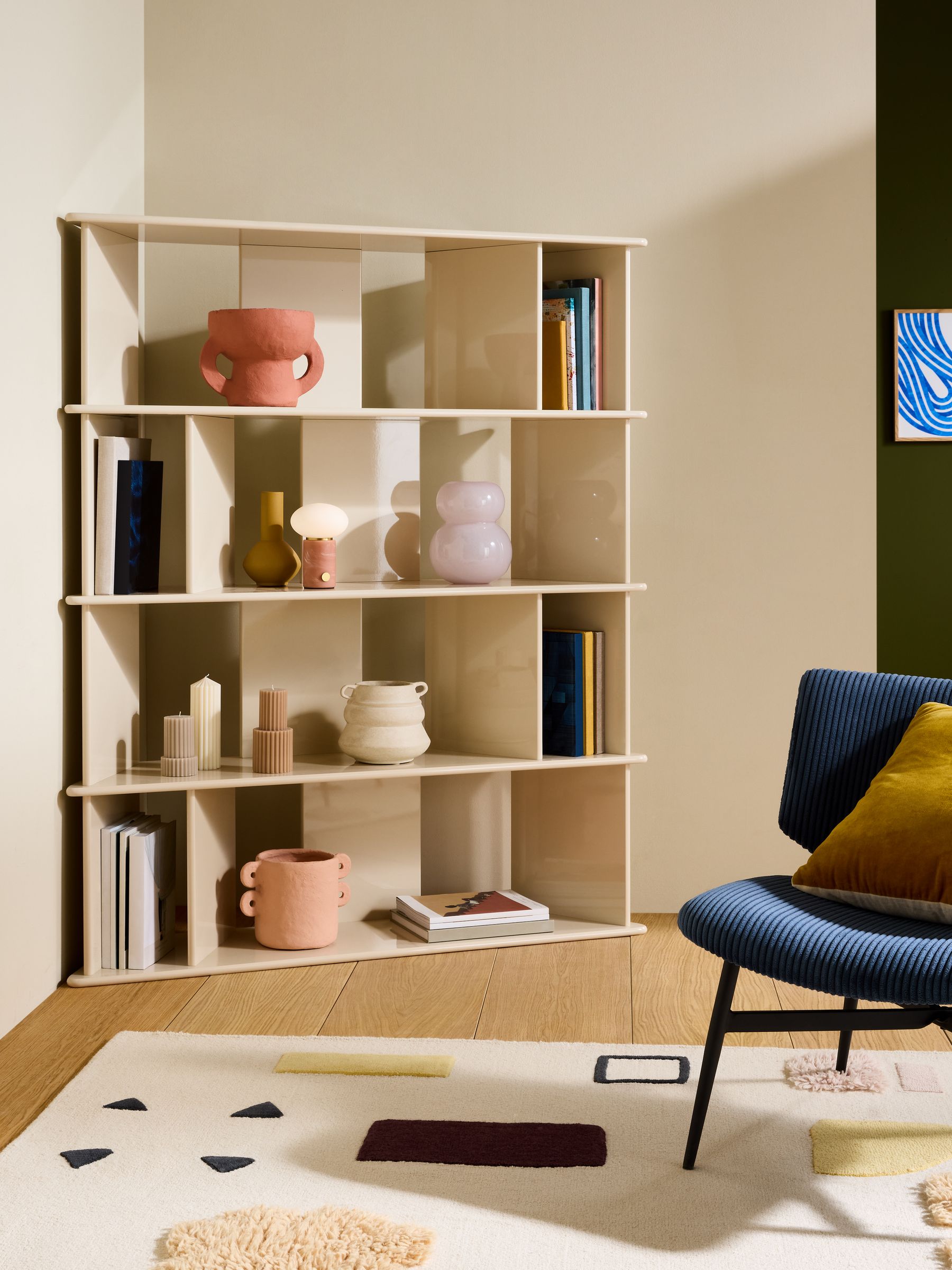 Ingrid Wide Shelving Unit in Ecru White