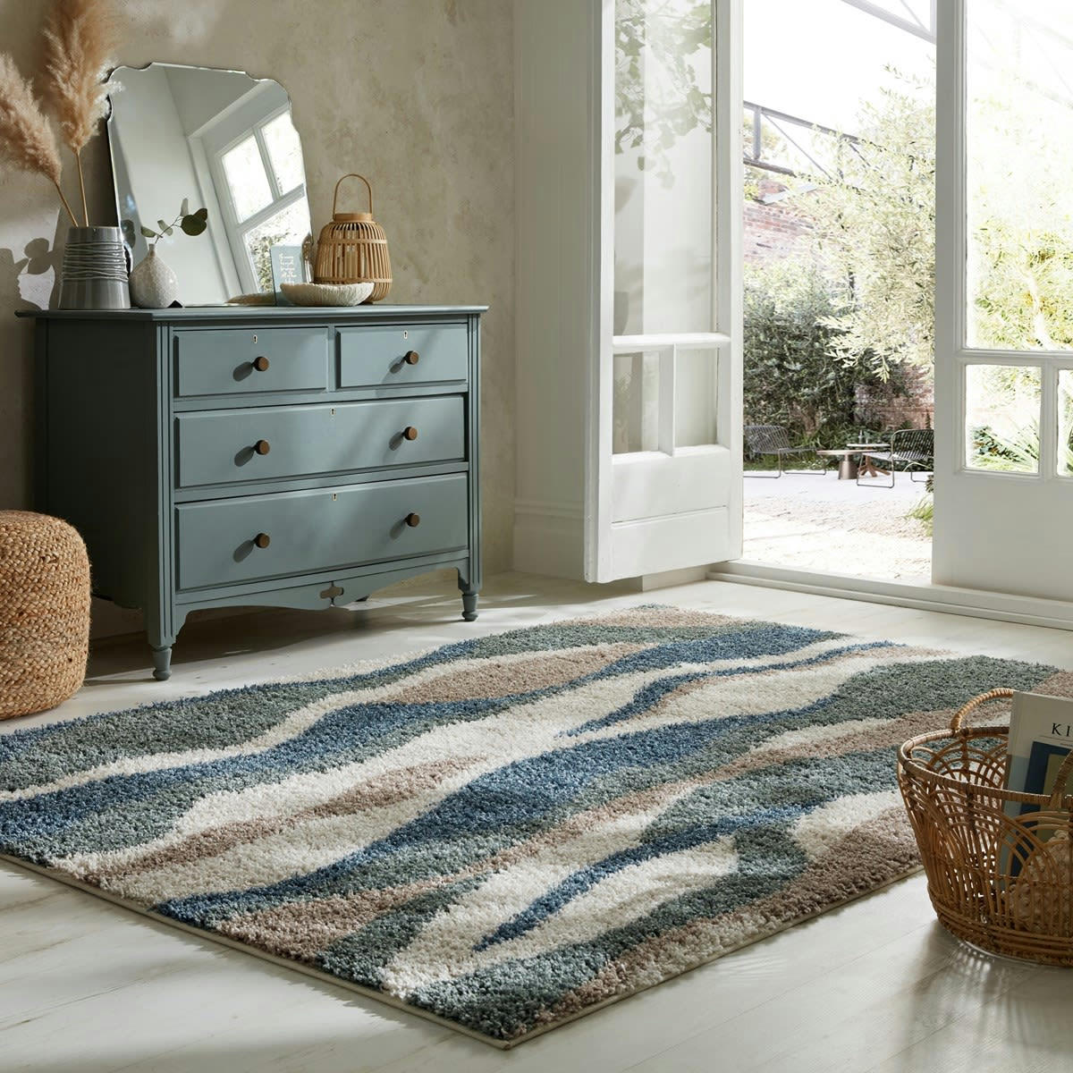 STREAMY - Tapis de salon en polypropylène bleu 160x230 cm