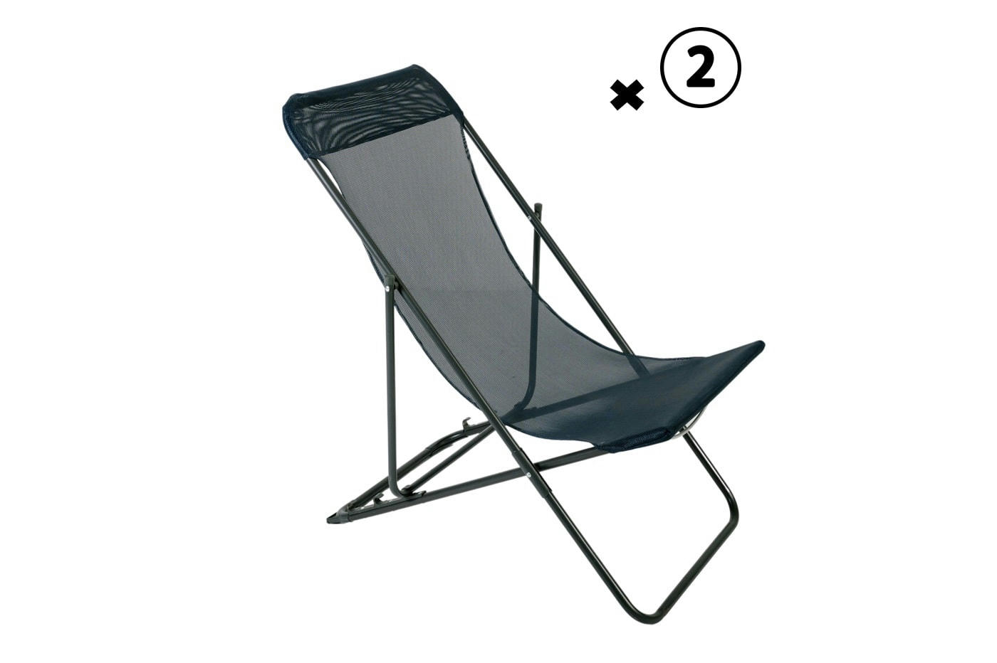 - Lot de 2 chiliennes en acier gris foncé et texaline bleu foncé